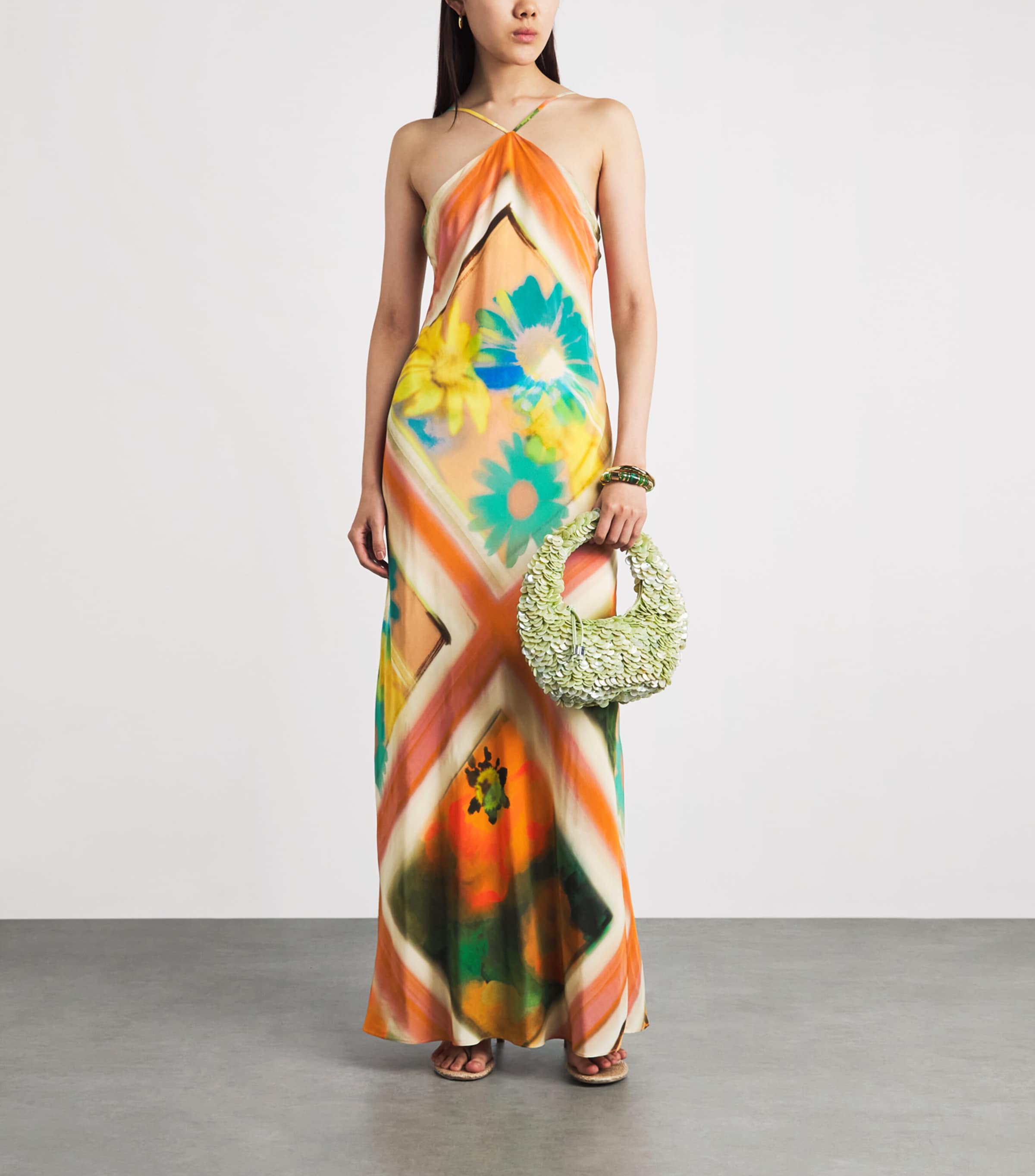STAUD Womens Halterneck Cubism Maxi Dress Sprblm Scf Sbsr Image 2
