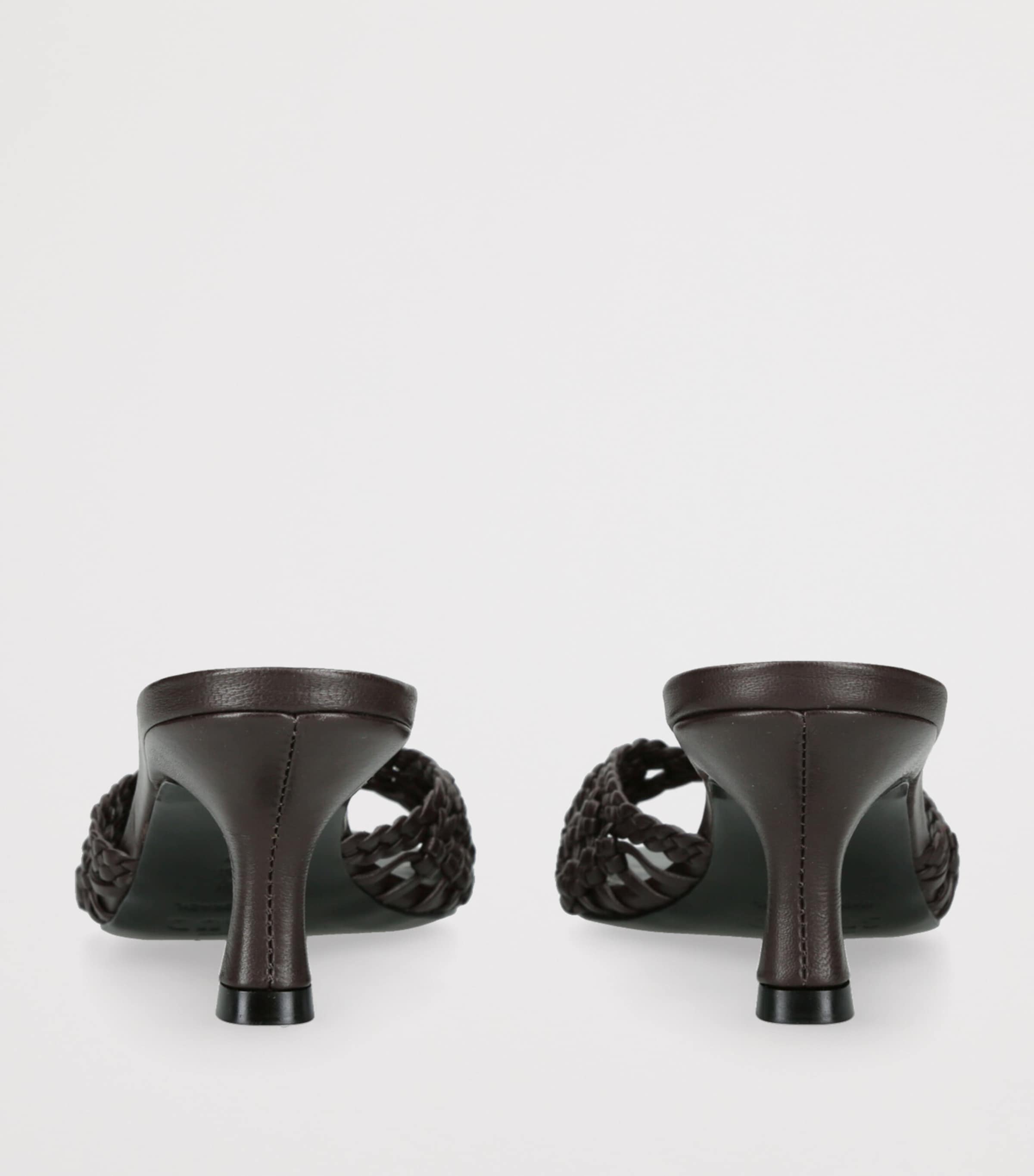 Leather Woven Birgitte Mules 60 DARK BROWN Image 2