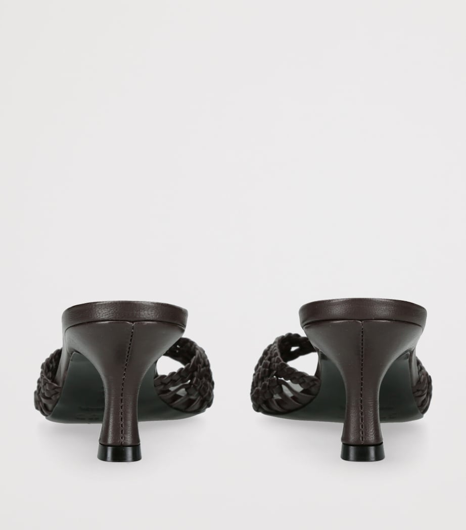 Leather Woven Birgitte Mules 60 DARK BROWN Image 2