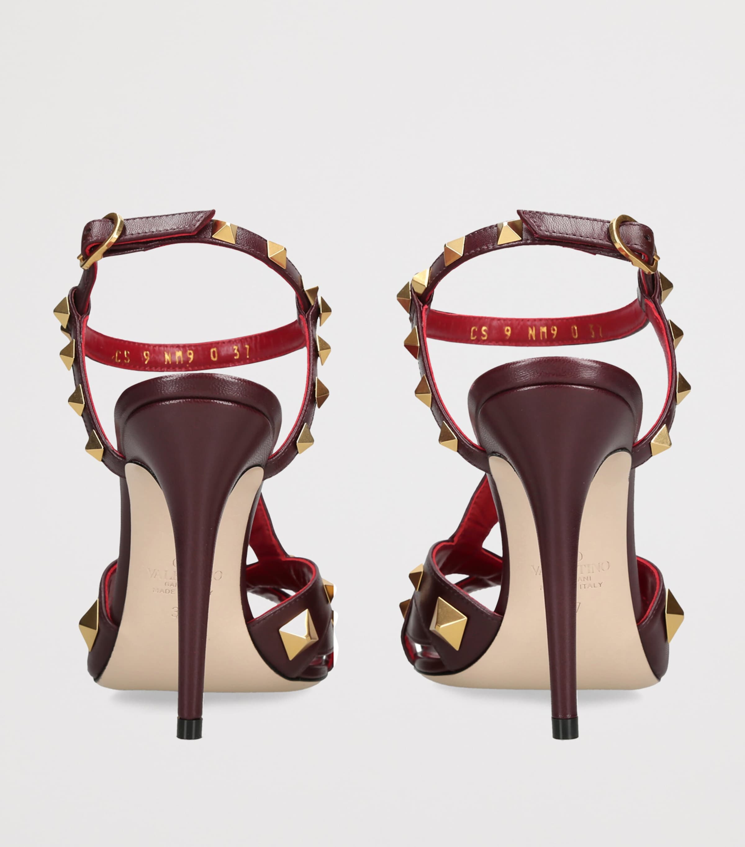Valentino Garavani Leather Studdy Heeled Sandals 100 Dark Brown Image 4