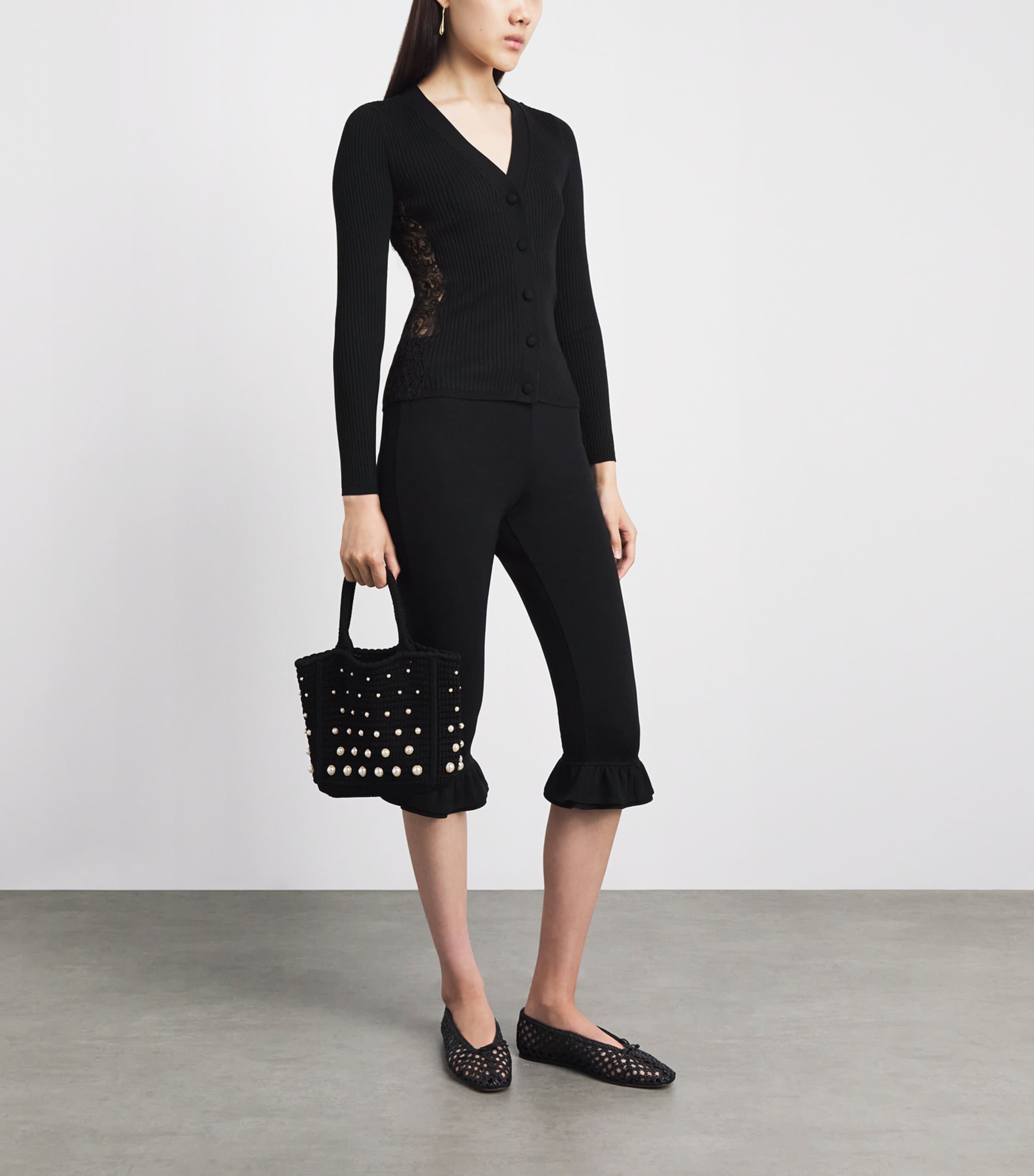 Sandro Paris Womens Ribbed Lace-Trim Cardigan Black Image 2