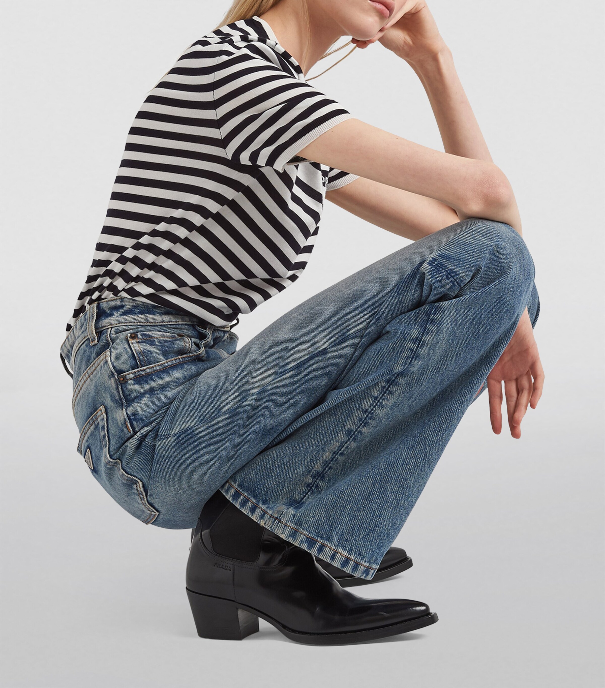 Prada Womens Bleached-Wash High-Rise Boyfriend Jeans Image 3
