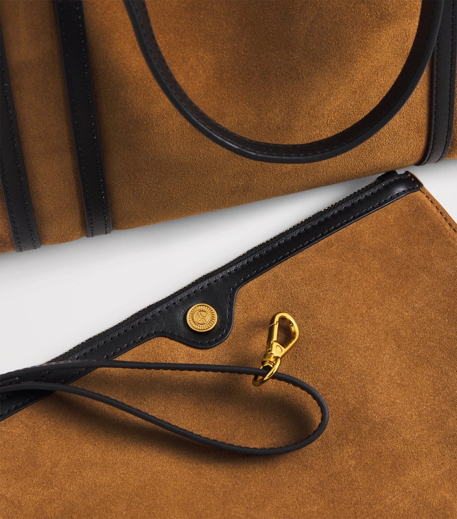 Suede Leather-Trim Tote Bag BROWN Image 7