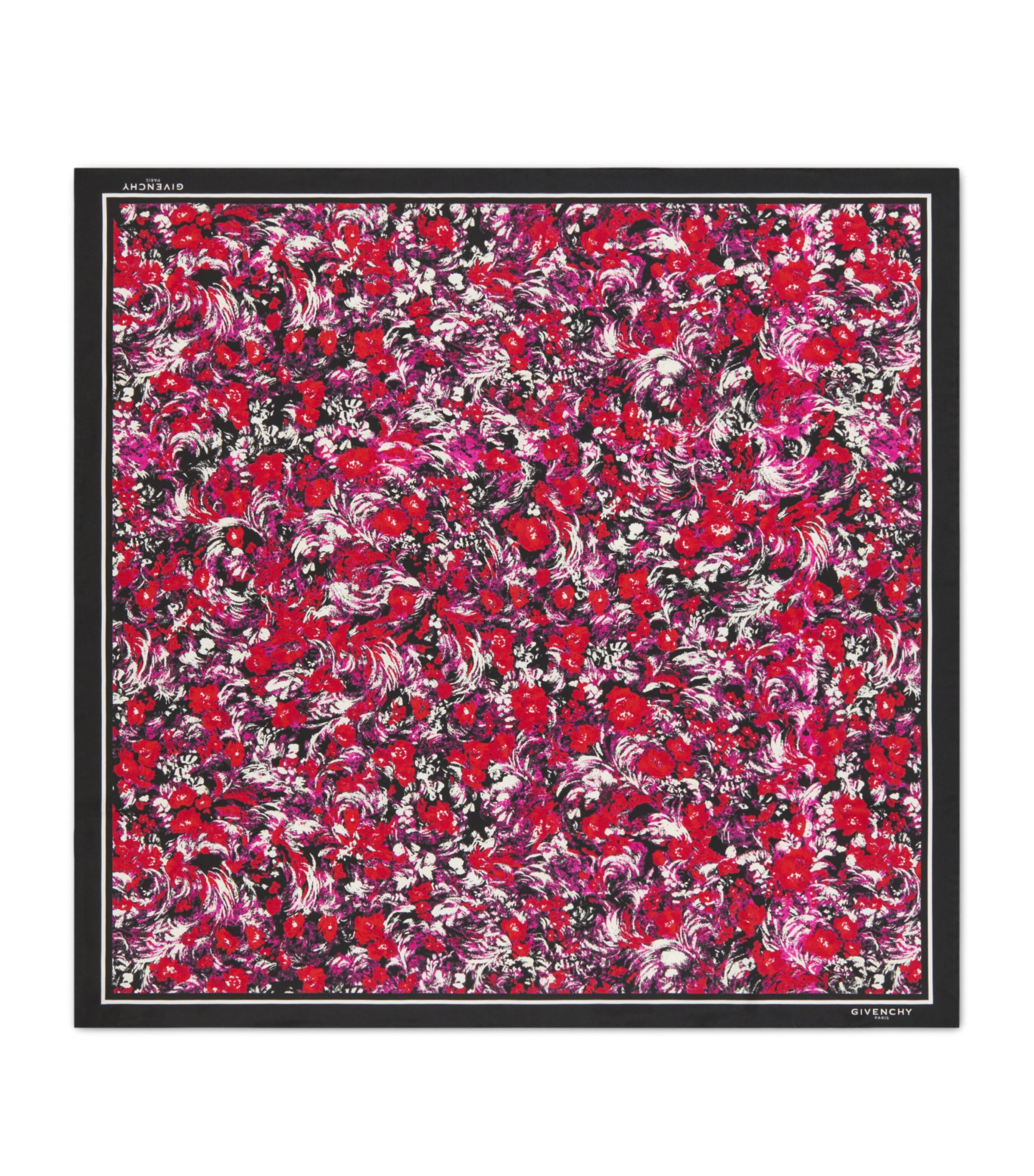 Silk Floral Print Square Shawl BLACK/FUCHSIA Image 1
