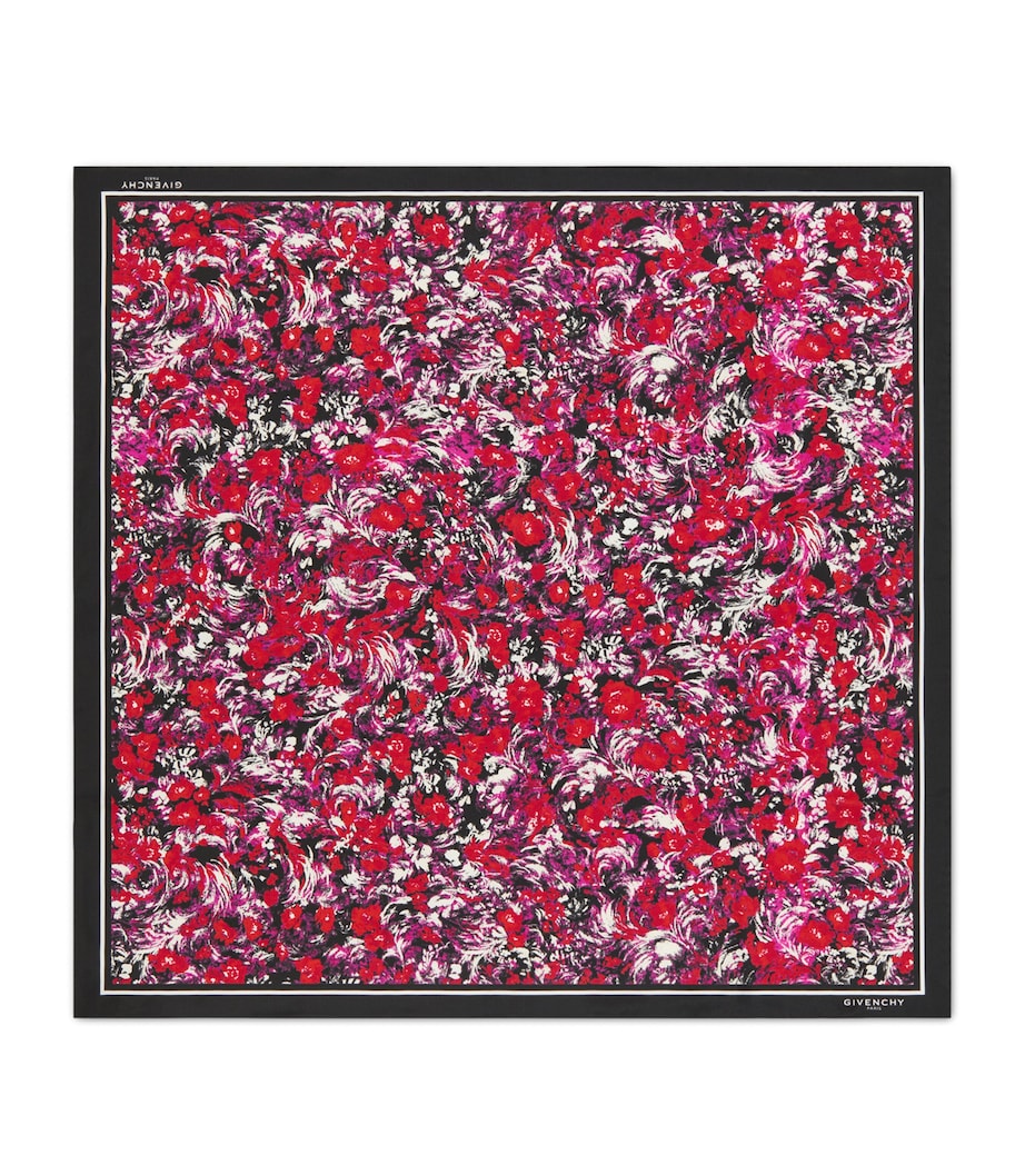 Silk Floral Print Square Shawl BLACK/FUCHSIA Image 1