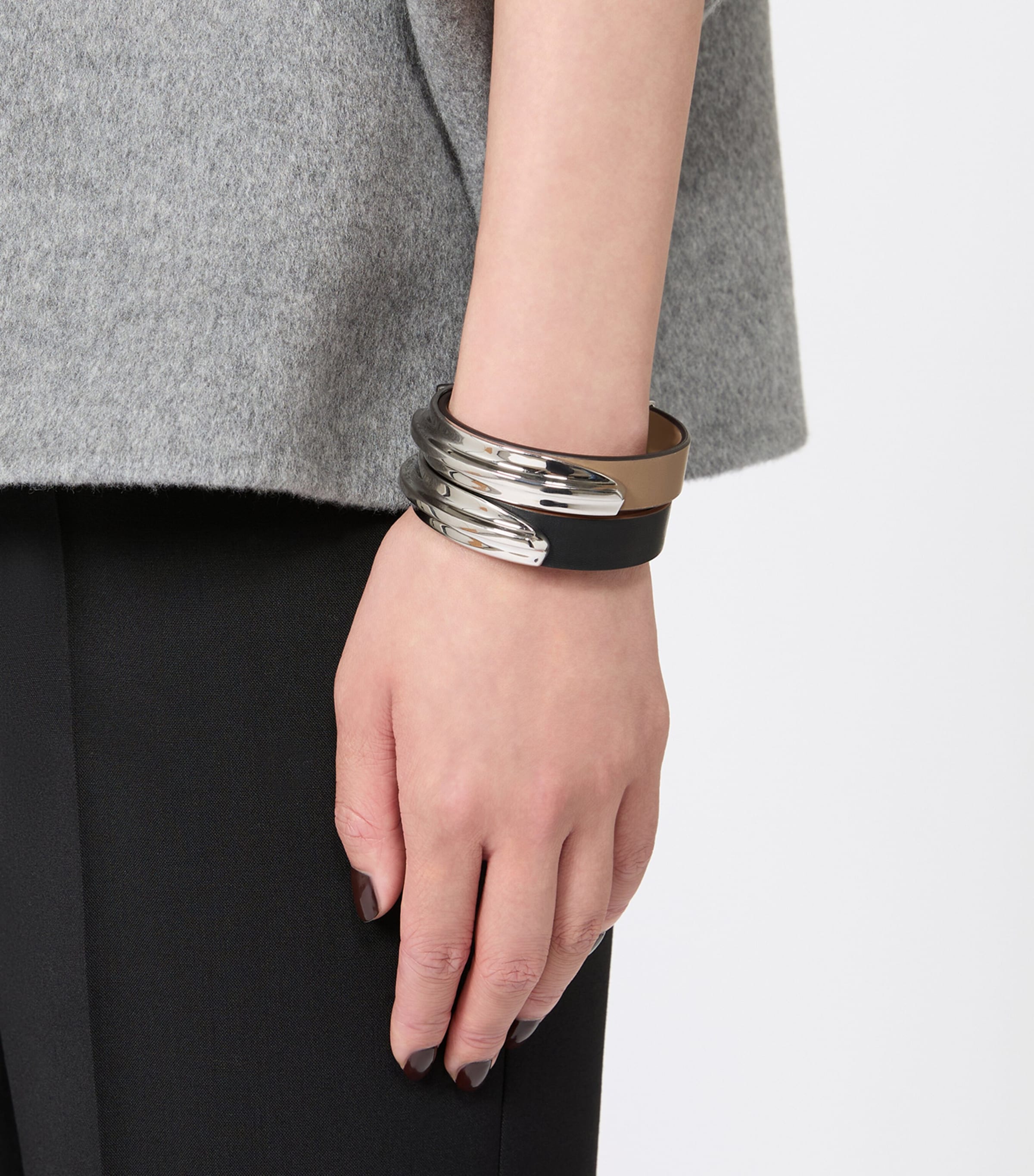 Max Mara Leather-Metal Cuff Bracelet Black Image 2