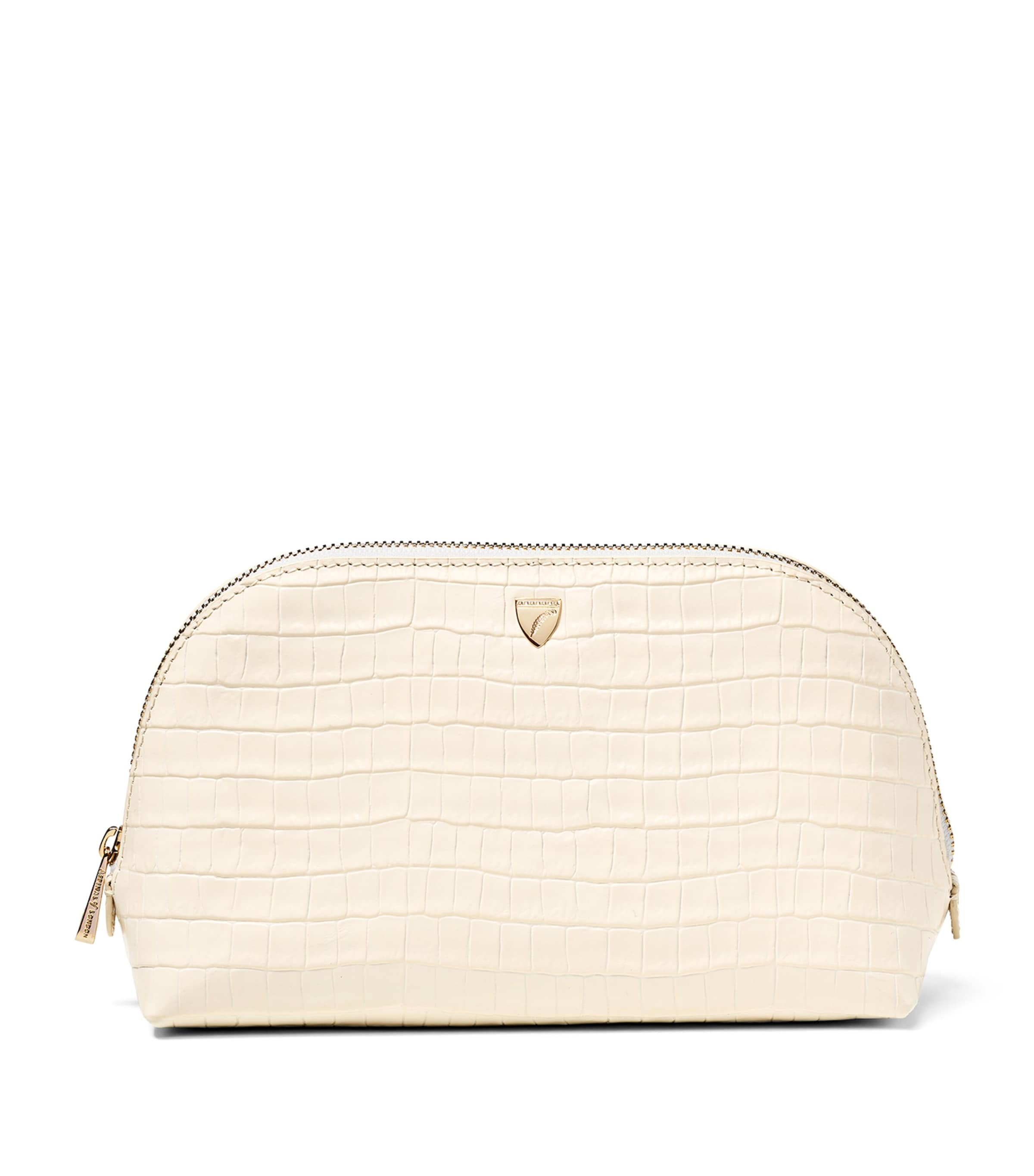 Aspinal Of London Small Croc-embossed Leather Classic Make-up Bag In Neutral