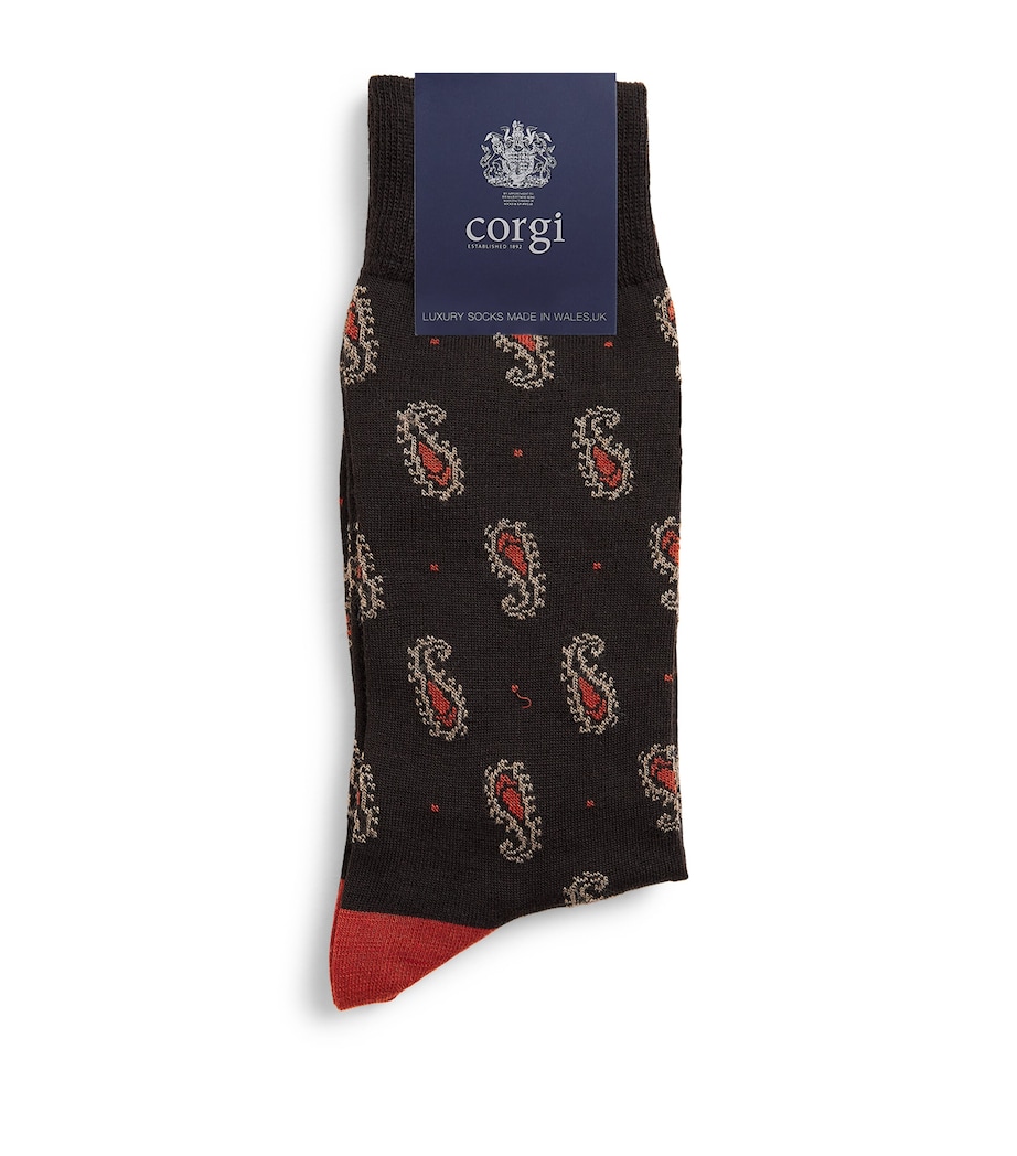 Corgi Mens Wool-Blend Paisley Socks Choc/orange Image 1