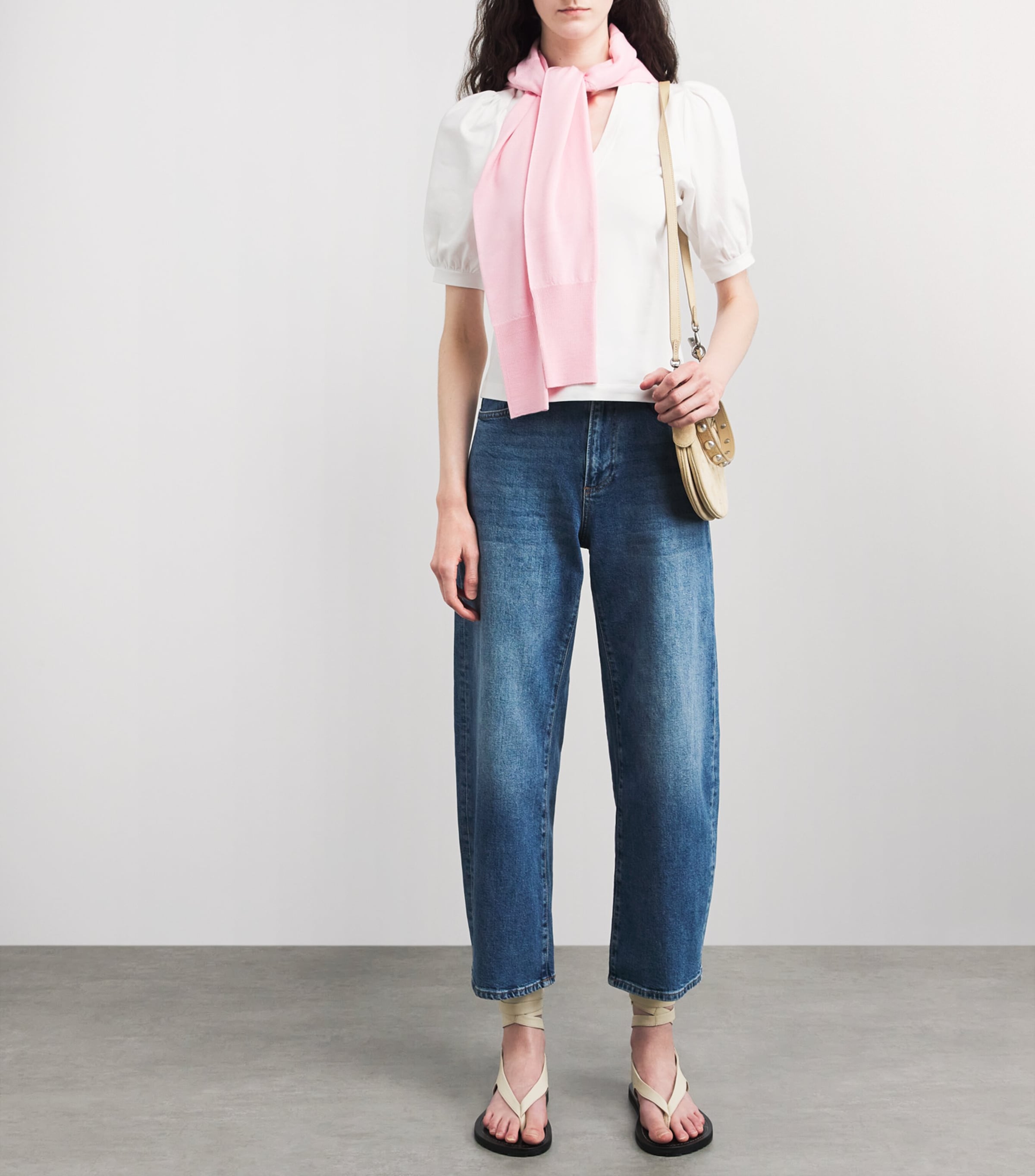 ME+EM Womens Stretch-Cotton Pouf-Sleeve T-Shirt Soft White Image 2