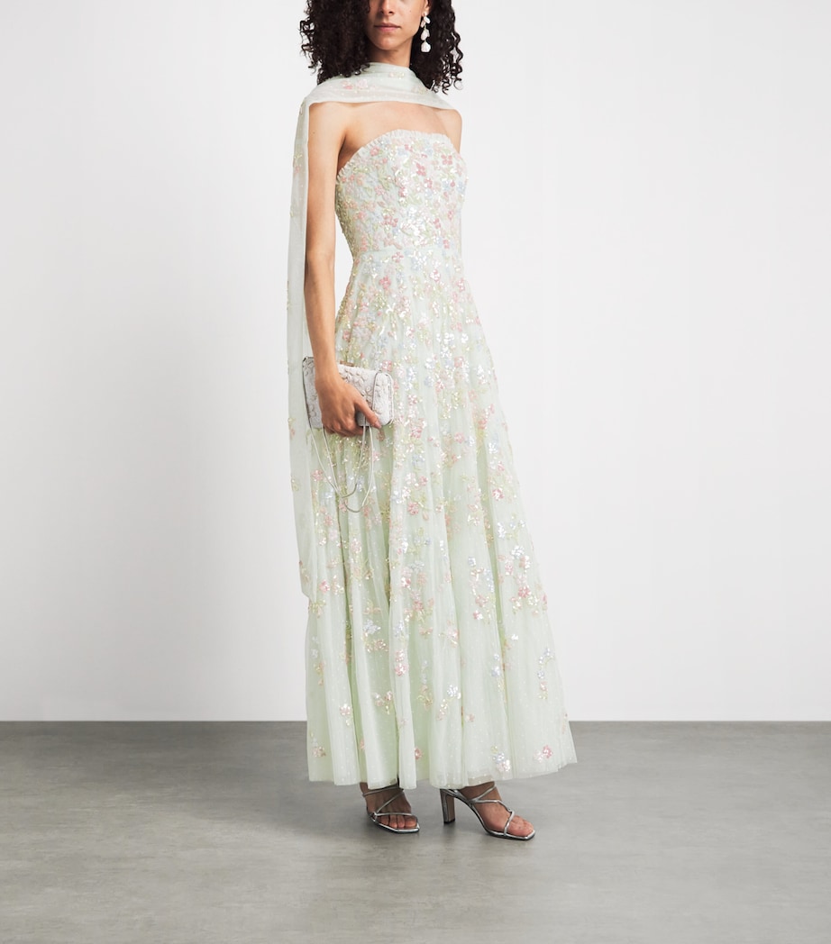 Needle & Thread Womens Strapless Forget-Me-Not Maxi Dress Sea Mist/multi Image 2