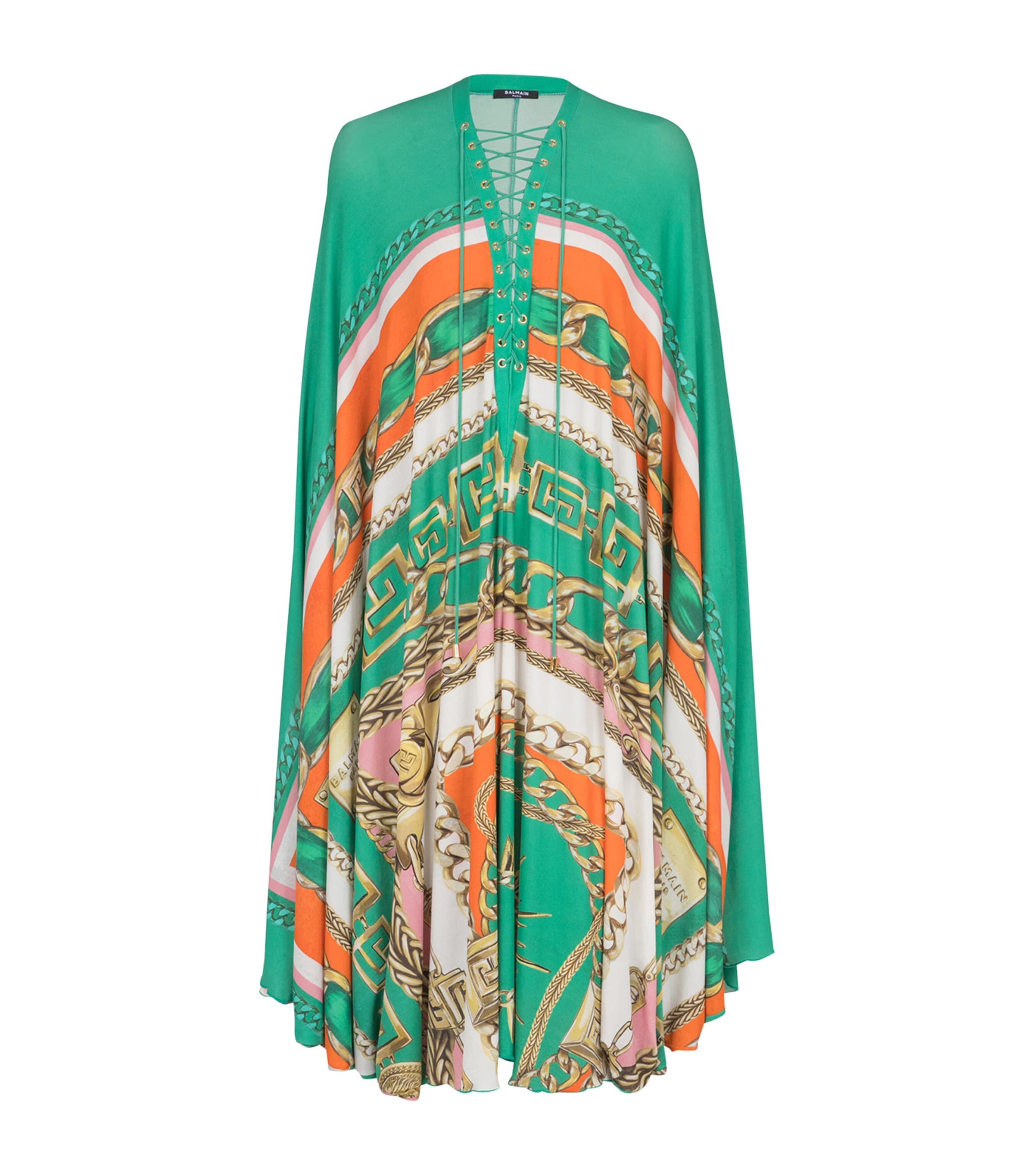 Balmain Printed Kaftan Midi Dress In Green