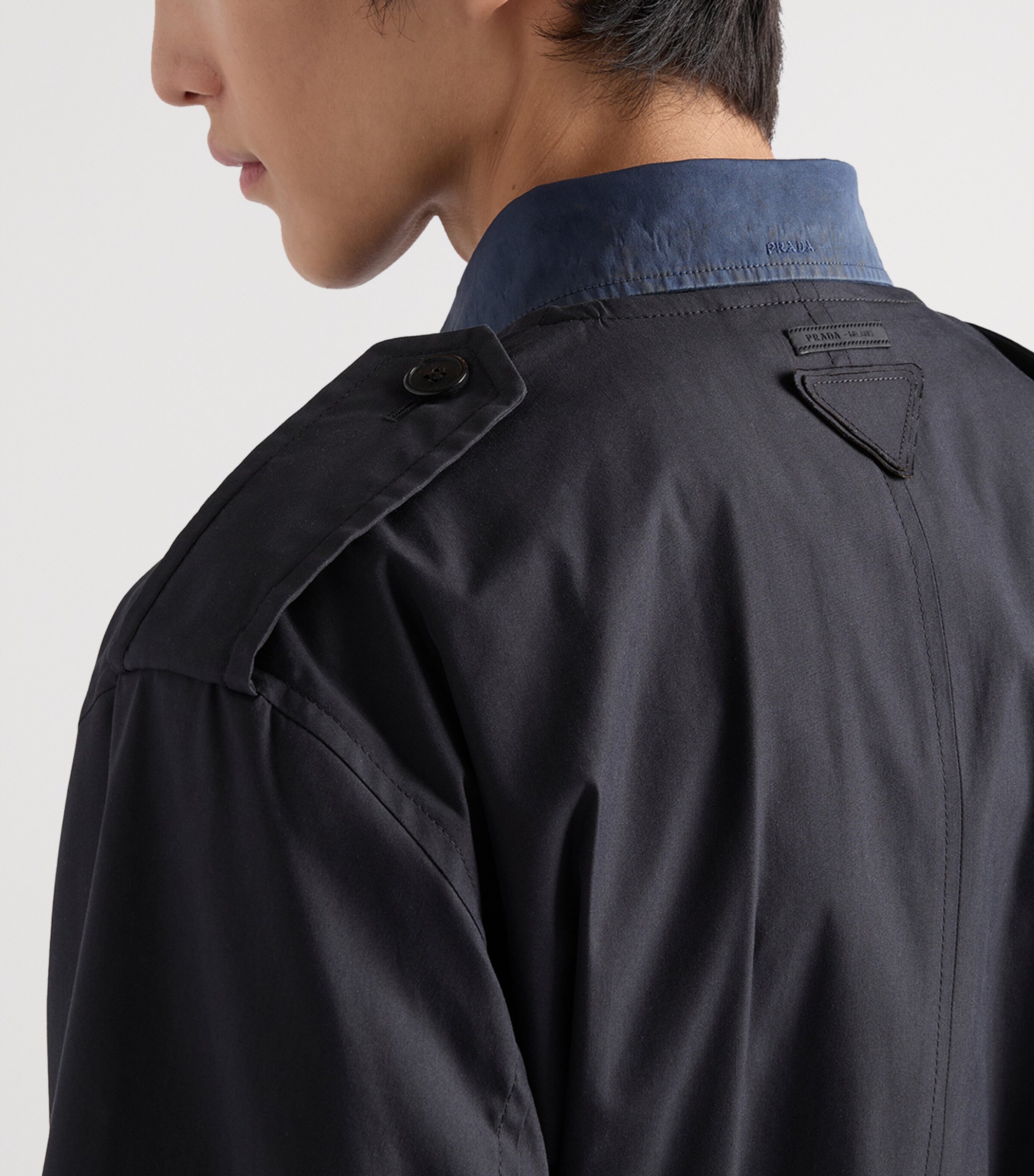 Prada Mens Cotton-Blend Collarless Trench Coat Black Image 4