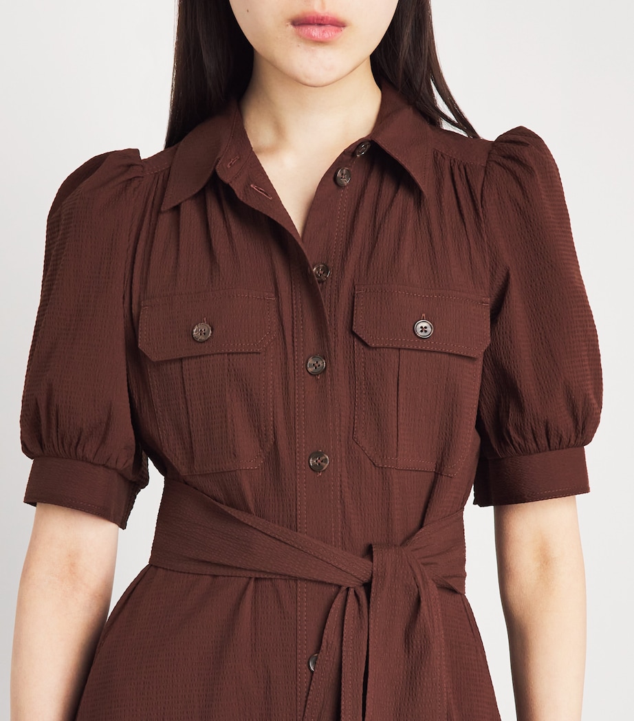 ME+EM Womens Stretch-Cotton Seersucker Midi Shirt Dress Cinnamon Brown Image 3