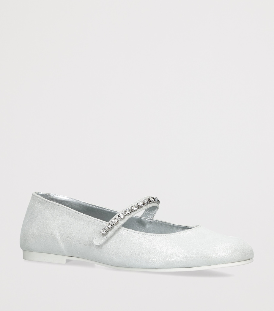 BabyWalker Leather Crystal-Strap Ballet Flats Silver Image 2