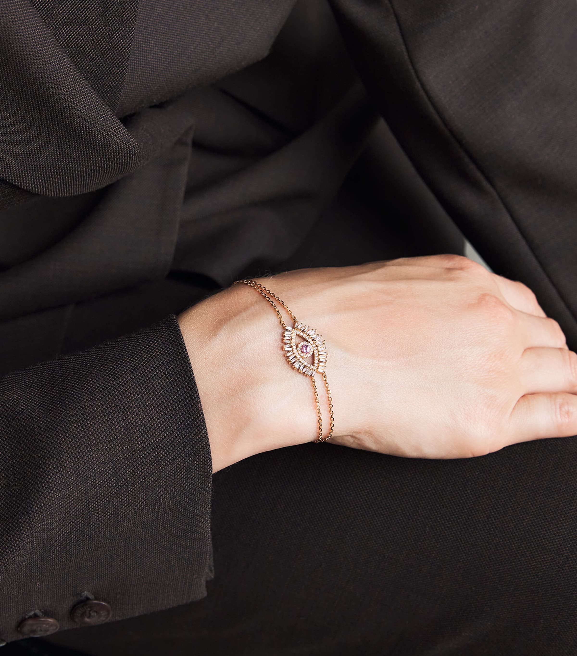 Suzanne Kalan Rose Gold, Diamond and Pink Sapphire Evil Eye Chain Bracelet Rg/p Image 2