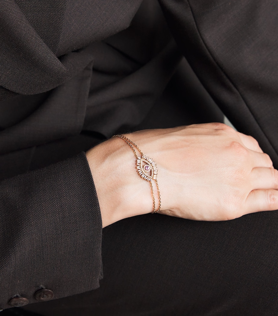 Suzanne Kalan Rose Gold, Diamond and Pink Sapphire Evil Eye Chain Bracelet Rg/p Image 2