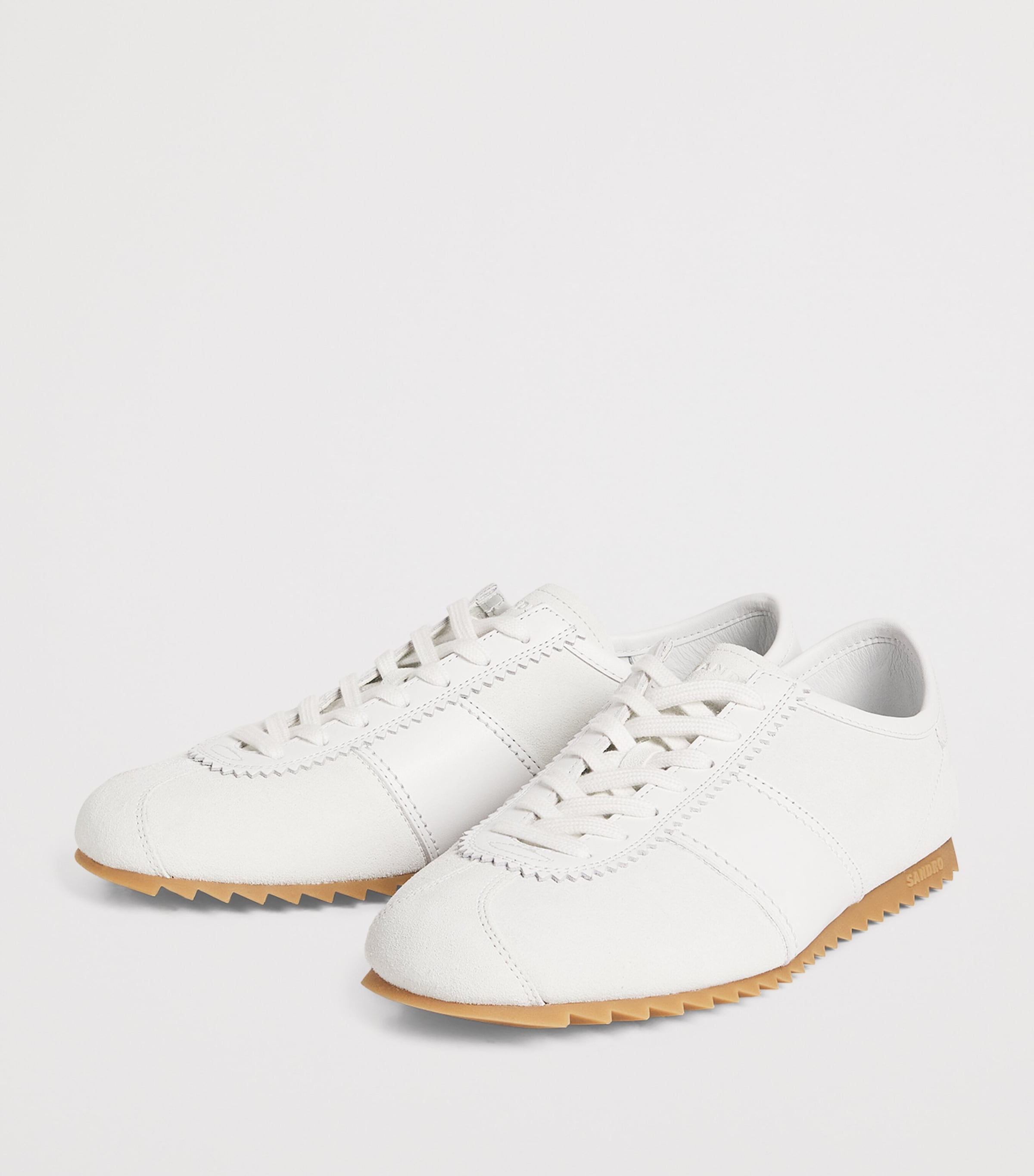 Sandro Paris Leather and Suede Low-Top Sneakers White Image 3