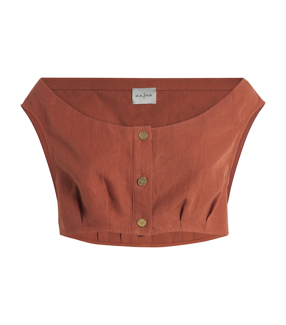 Linen Coin-Detail Tamra Crop Top