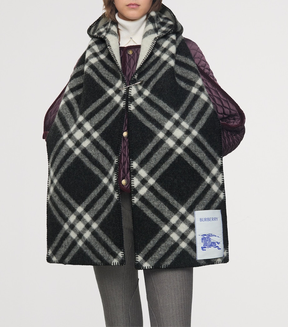 Wool Check Hooded Scarf BLACK Image 5