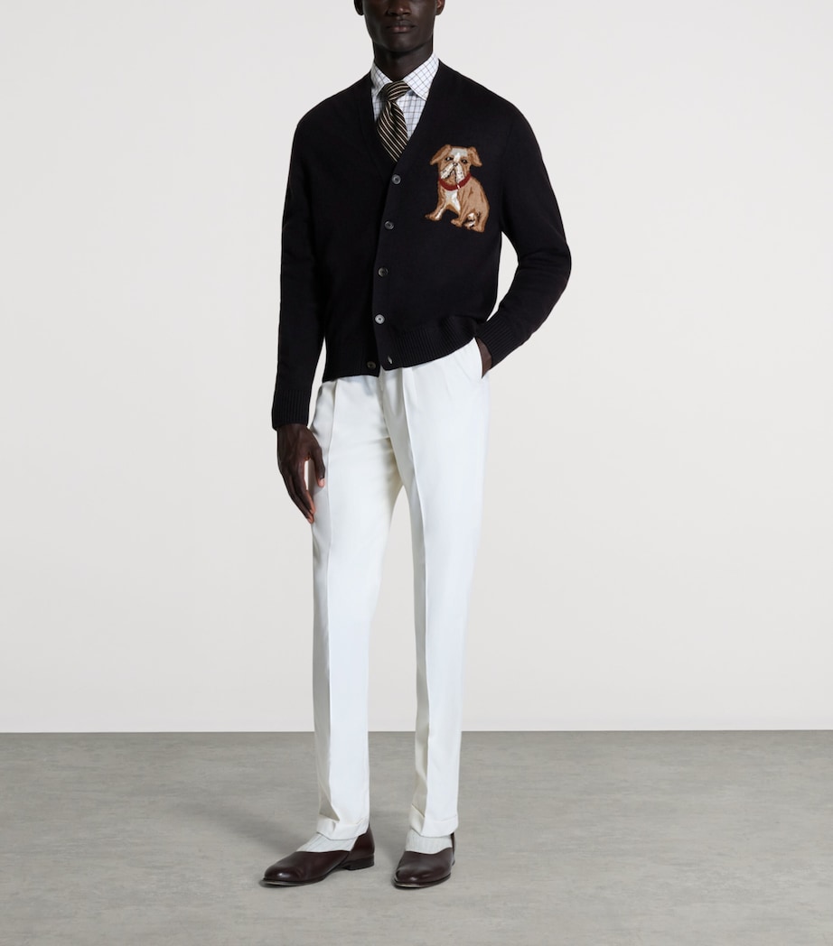 Dunhill Mens Cashmere-Linen V-Neck Cardigan Brown Image 2