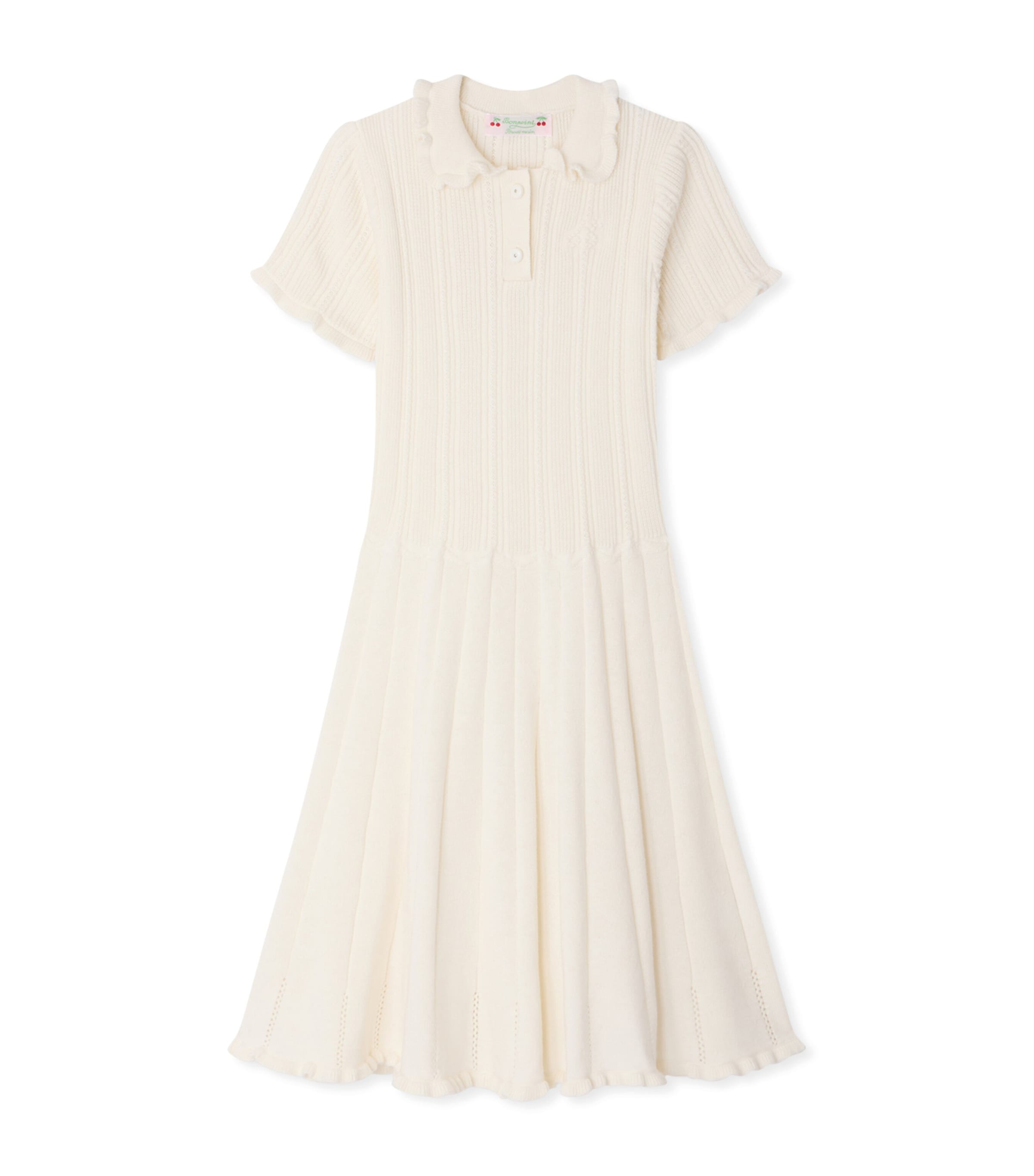 Bonpoint Cotton-Cashmere Collared Dress (10-14 Years) Craie Image 1