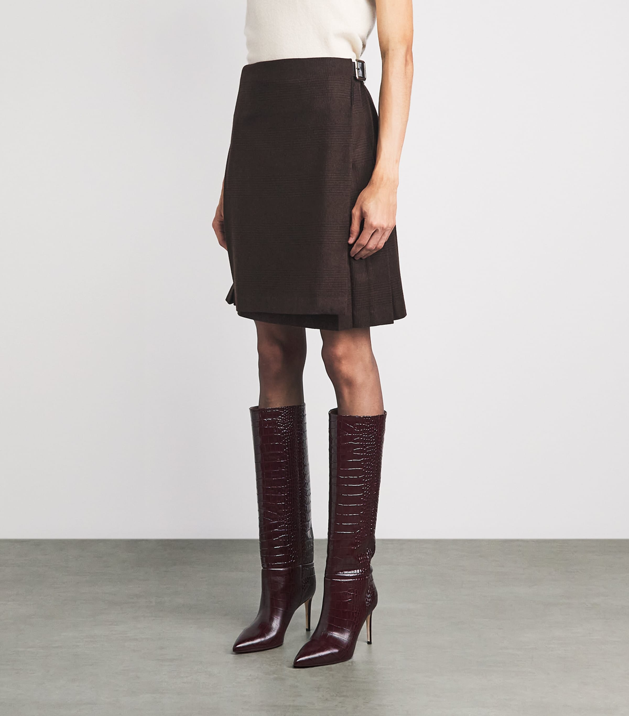 Johnstons Of Elgin Womens x Le Kilt Wool-Cashmere Pleated Midi Skirt Brn Shdow Chk Image 4