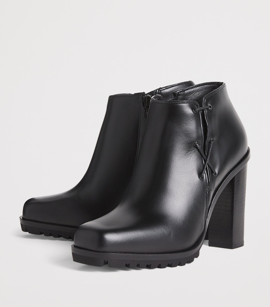 Leather Lace-Up Ankle Boots BLACK Image 3