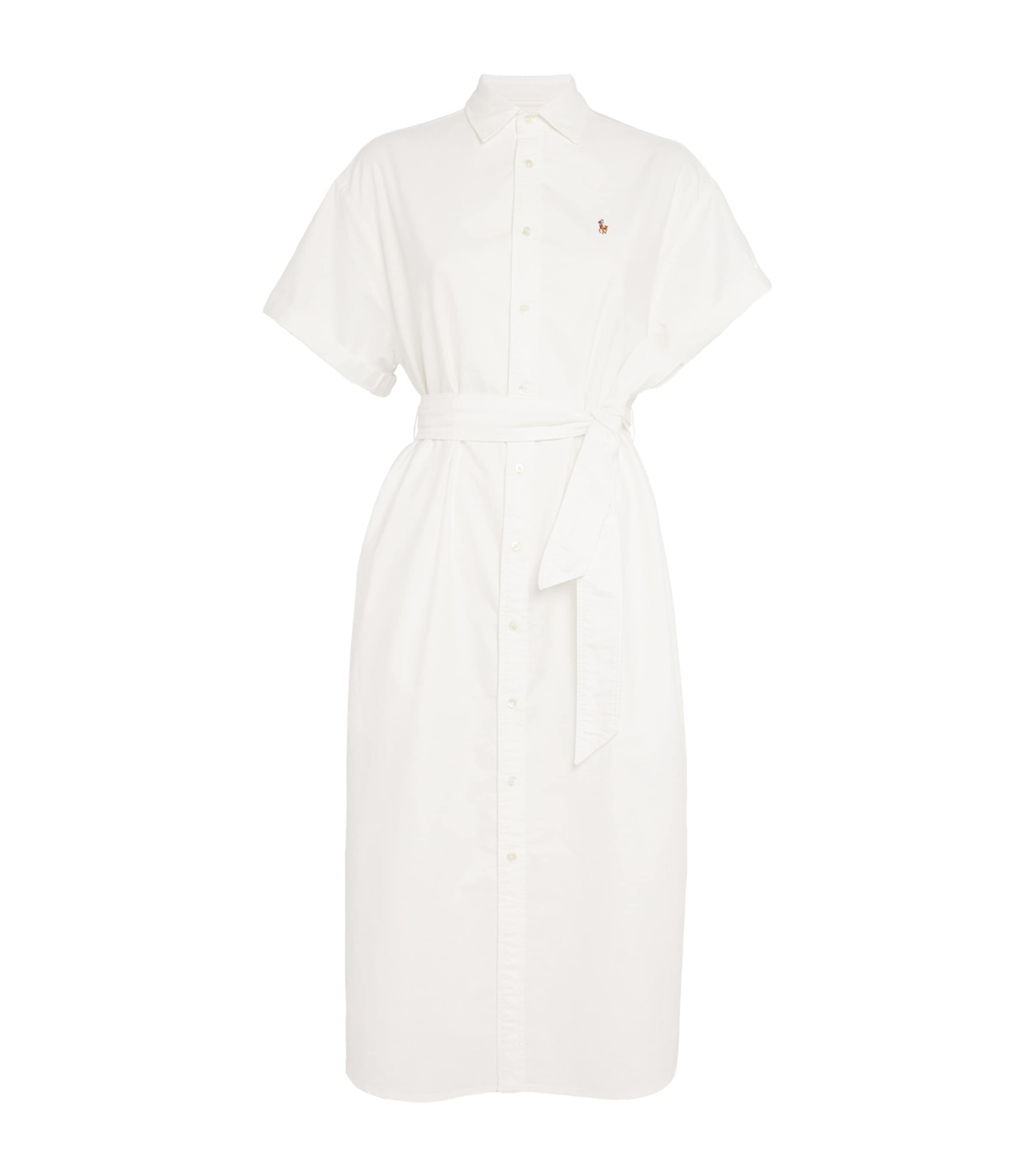 Polo Ralph Lauren Oxford Cotton Belted Shirt Dress In White