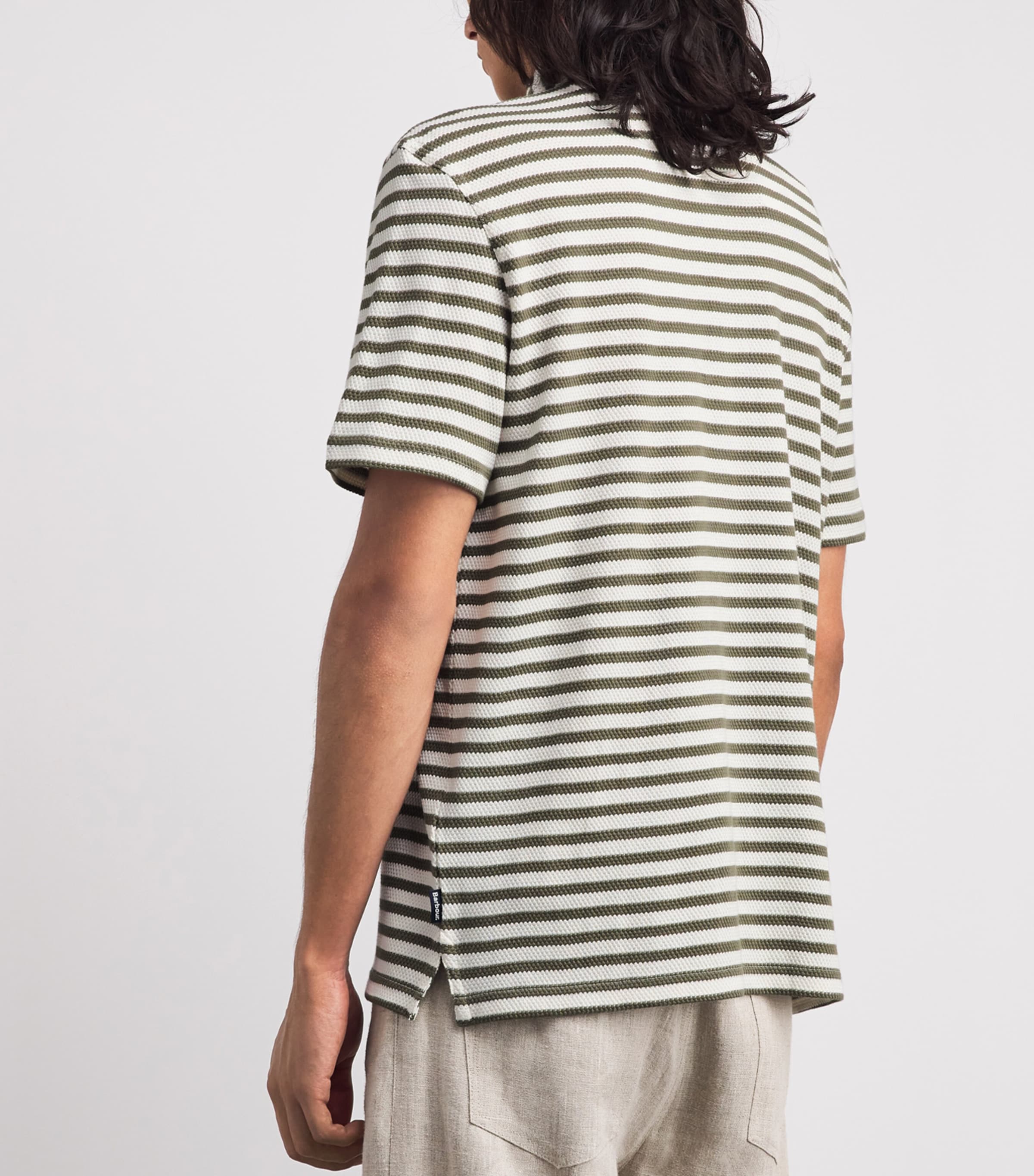 Barbour Mens Waffle Stripe Polo Shirt Whisper White Image 5