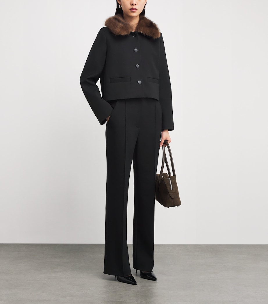 Cropped Removable-Collar Pea Coat BLACK Image 2