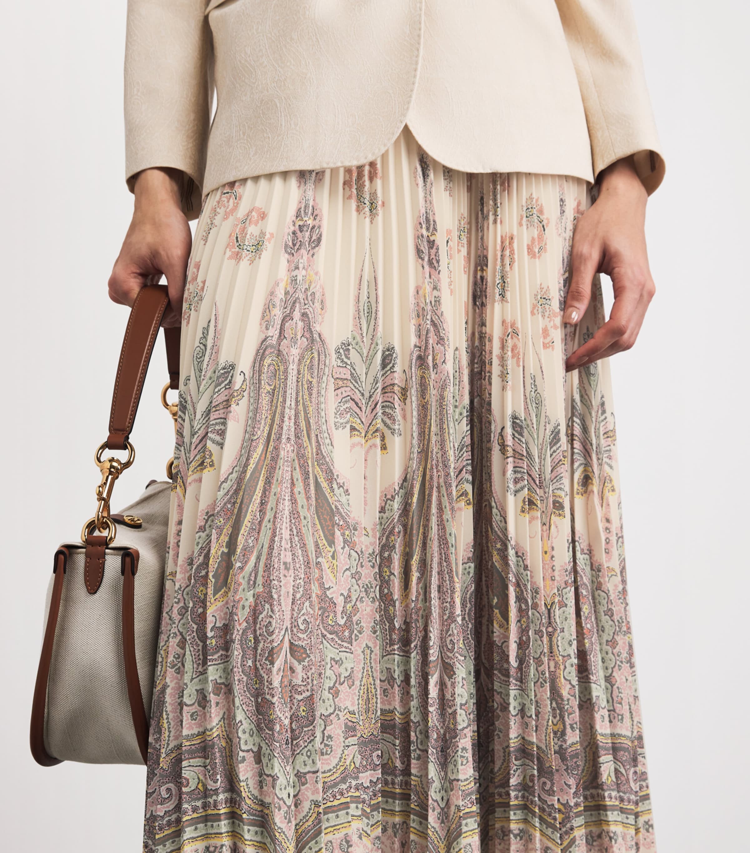 Etro Womens Paisley Print Pleated Maxi Skirt Prnt/beig Base Image 3