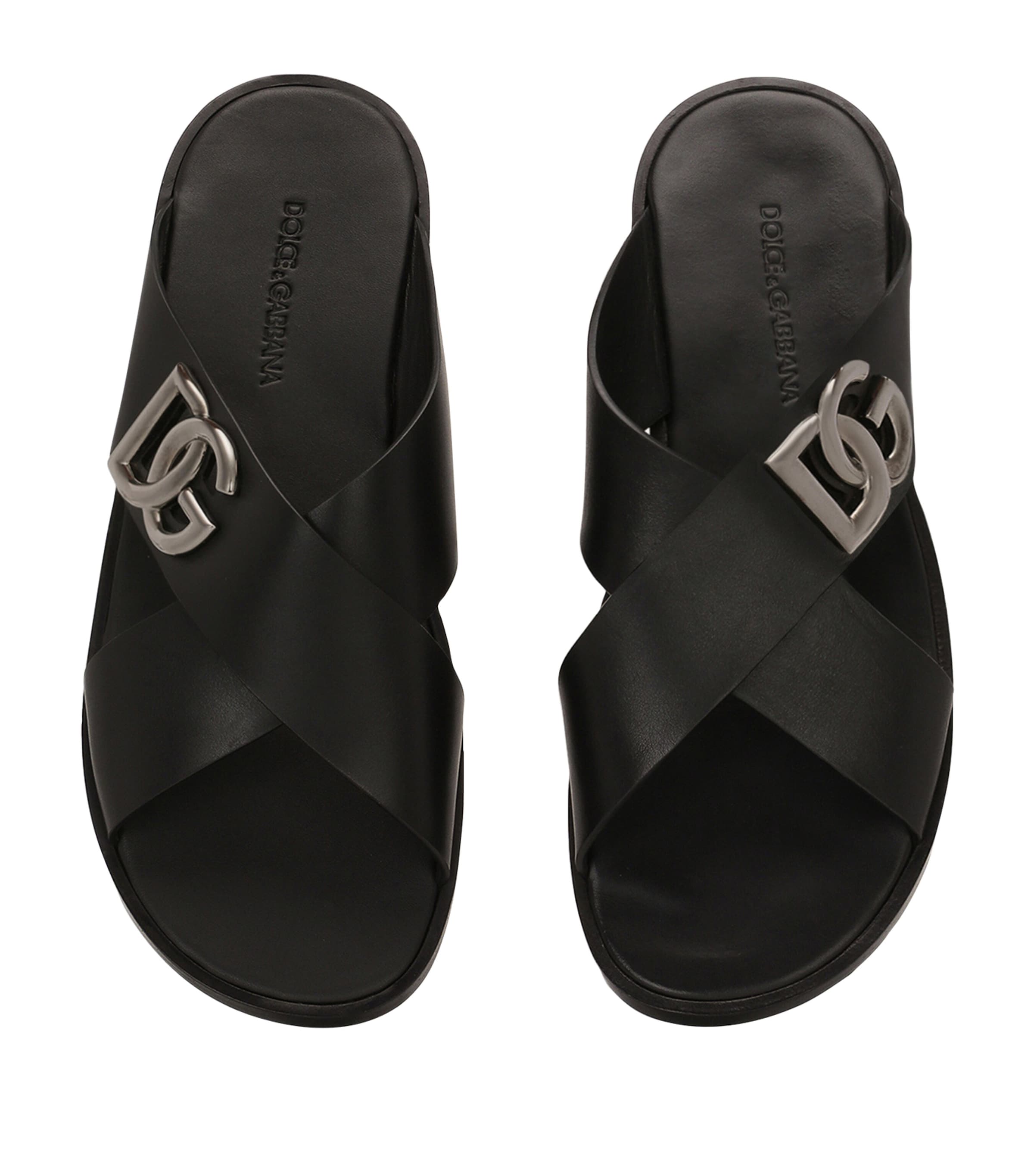 Dolce&Gabbana Leather Logo Cross-Strap Sandals Black Image 3