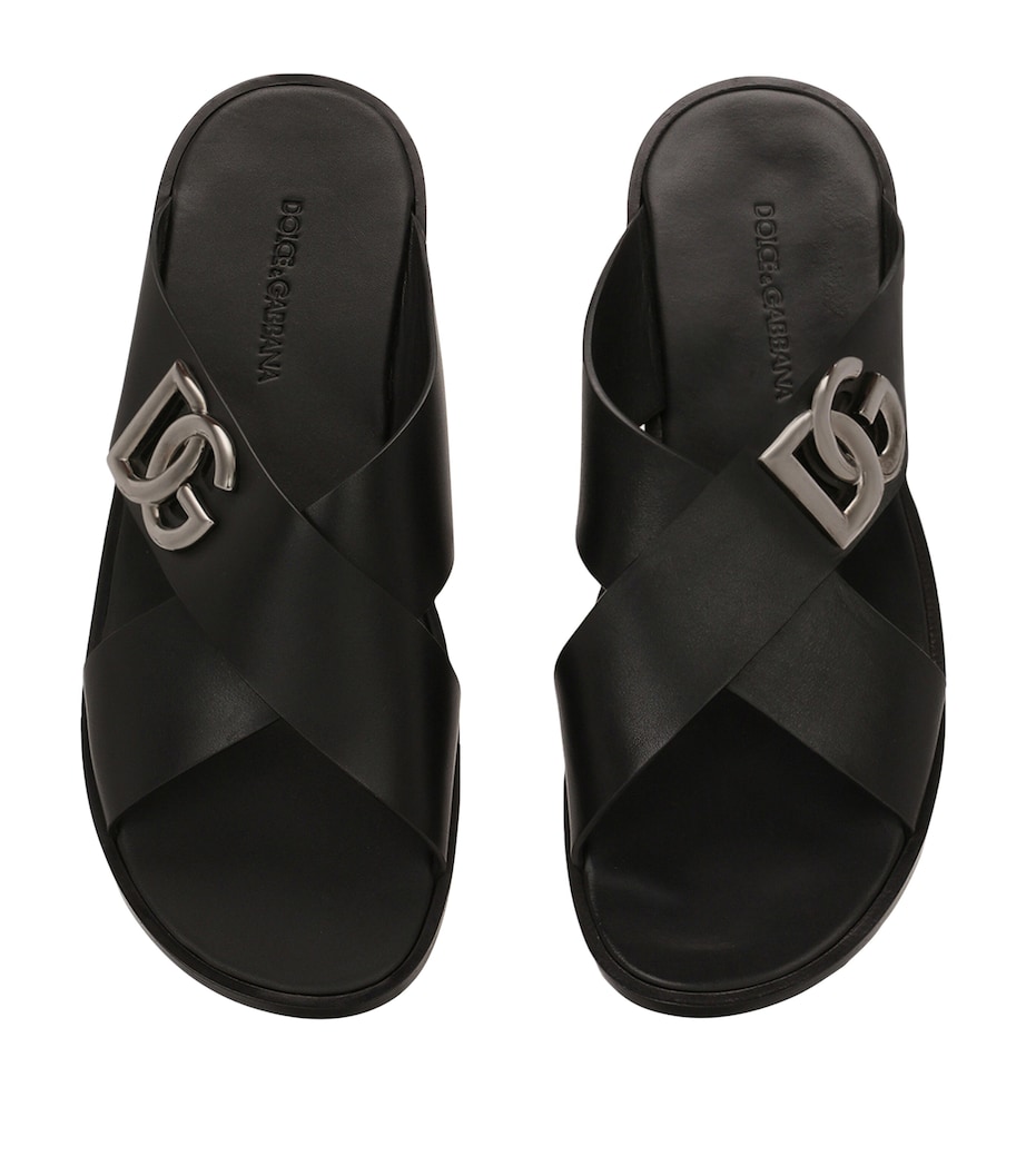 Leather Logo Cross-Strap Sandals 80999-BLACK Image 3