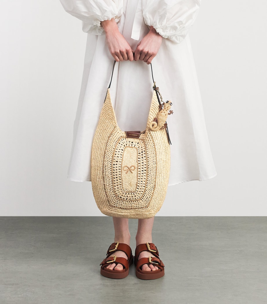 Anya Hindmarch Raffia Leather-Trim Bow Shoulder Bag Natural Raffia Image 2