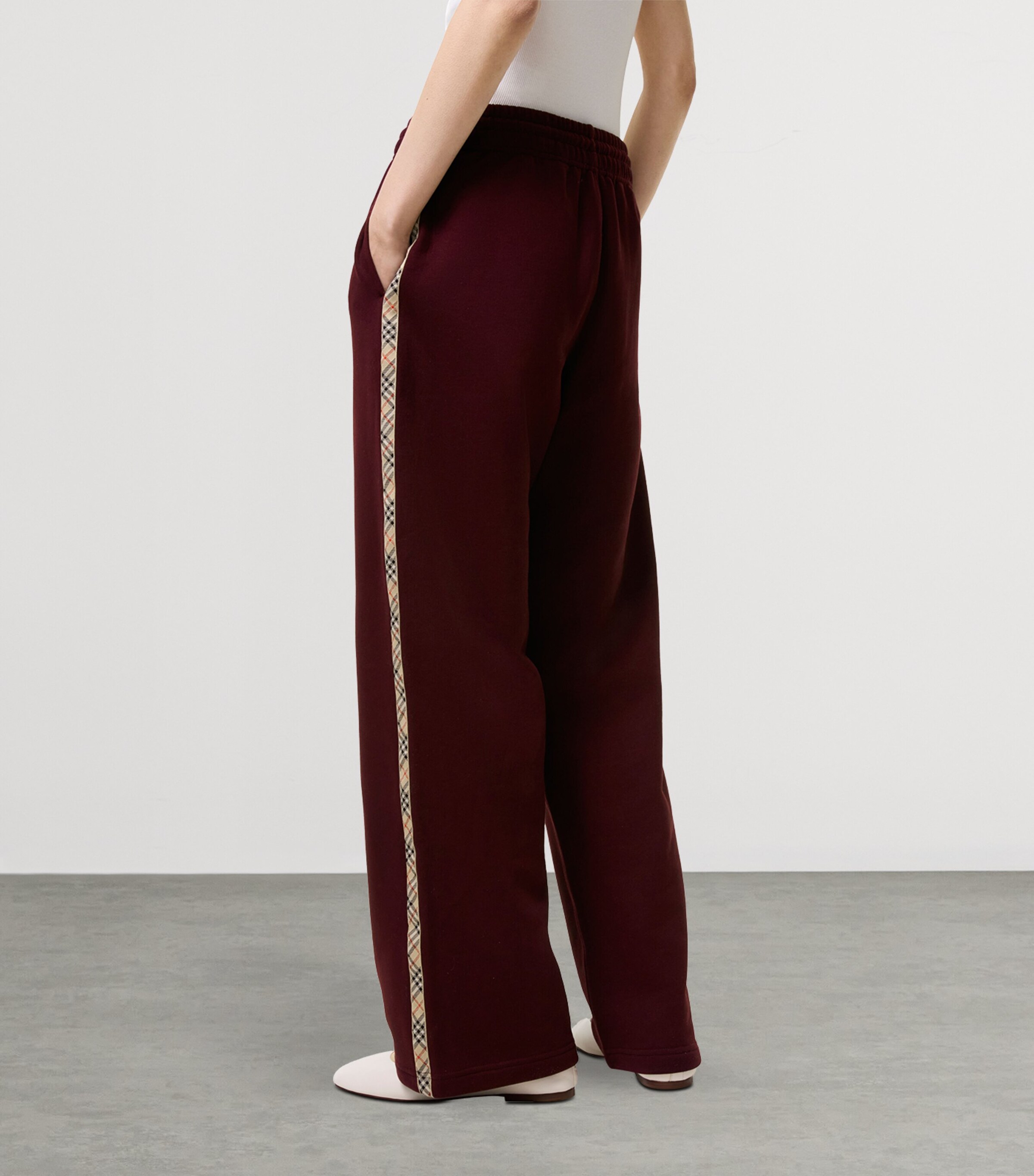 Burberry Womens Cotton Check-Tape Sweatpants Vineyard Red Image 3