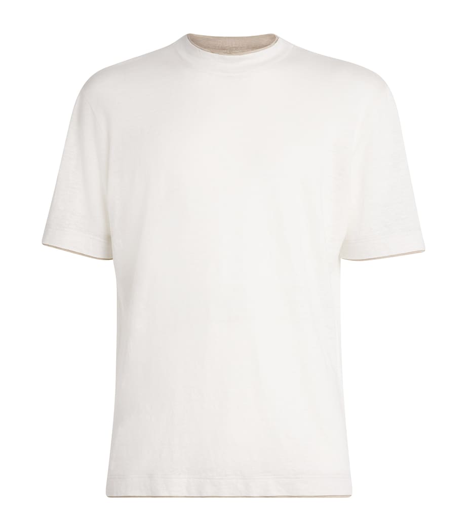 Eleventy Mens x Harrods Linen Double-Layer T-Shirt Bianco E Beige Image 1