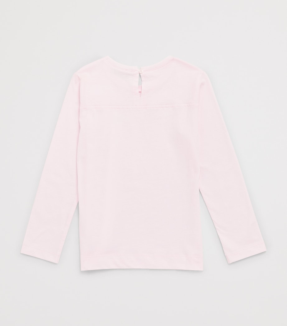 Monnalisa Cotton Bow Print T-Shirt (6 Months-6 Years) Rosa Antico Image 2