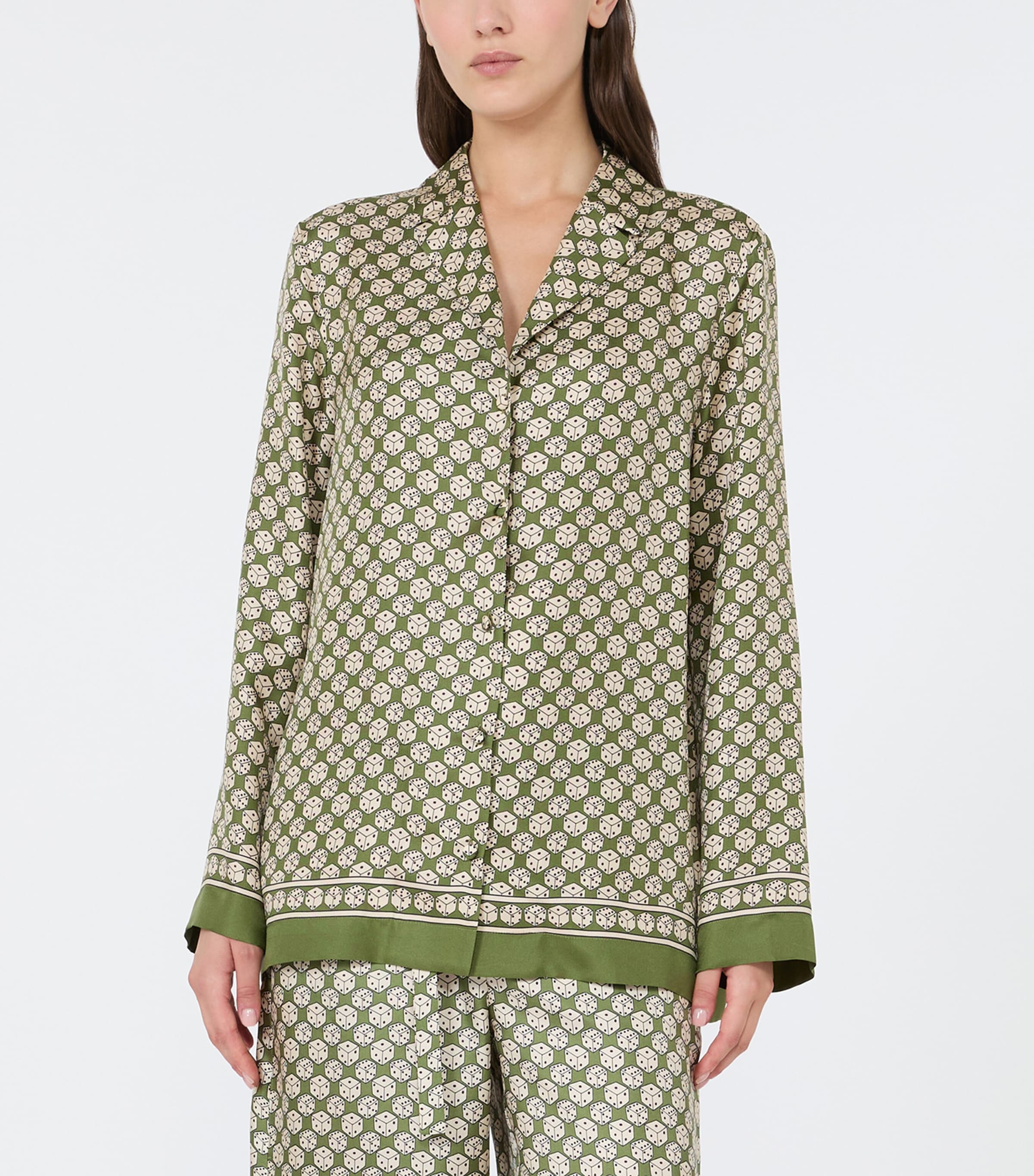Max Mara Womens Silk Dice Shirt Kaki Image 3