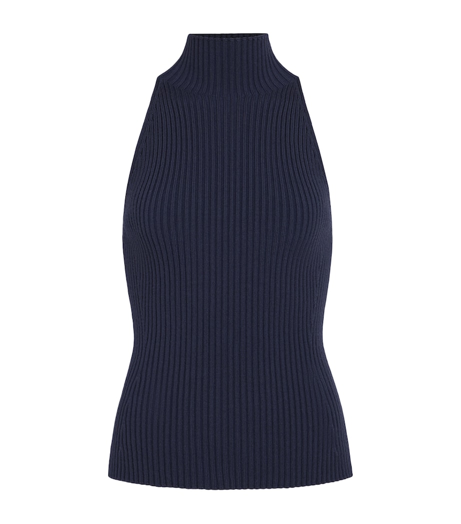 Alaïa Womens Ribbed Halter Top Blue Grey Image 1