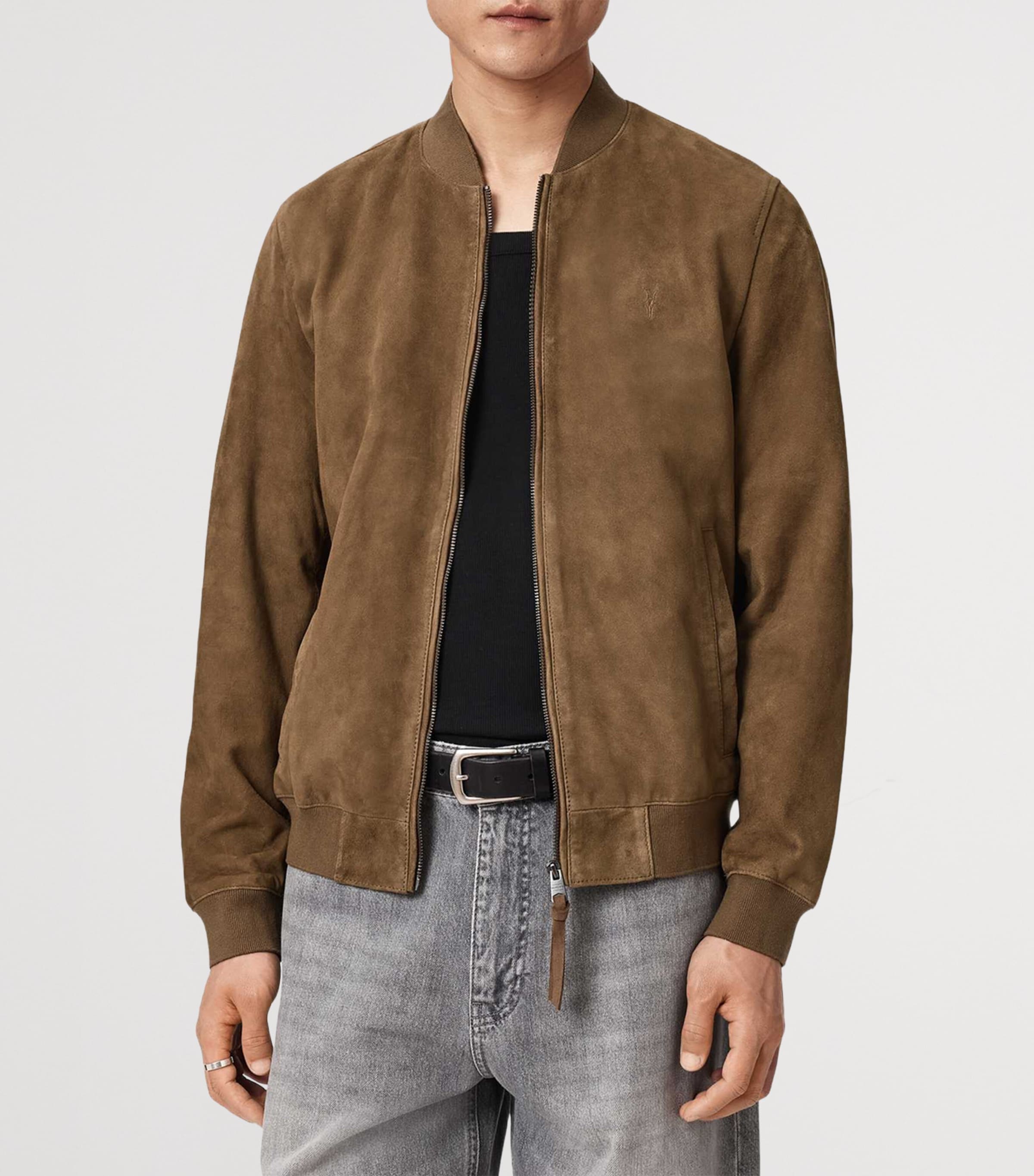 AllSaints Mens Suede Morten Bomber Jacket Karoo Brown Image 6