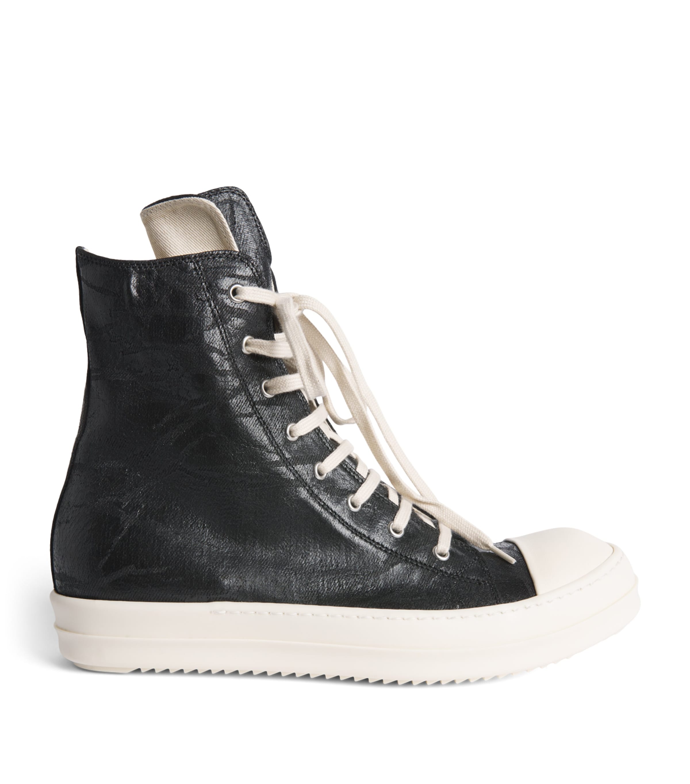 Rick Owens Coated Canvas High-Top Sneakers Blk/milk/milk Image 1