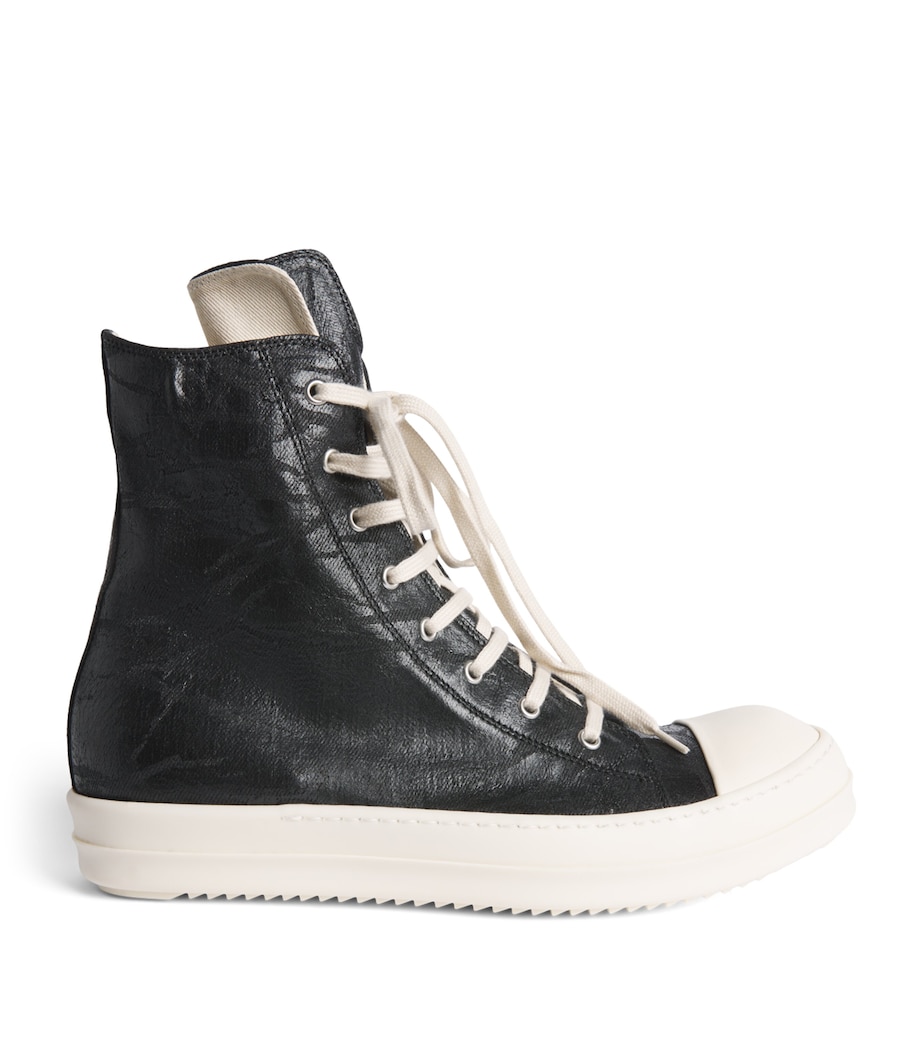 Rick Owens Coated Canvas High-Top Sneakers Blk/milk/milk Image 1