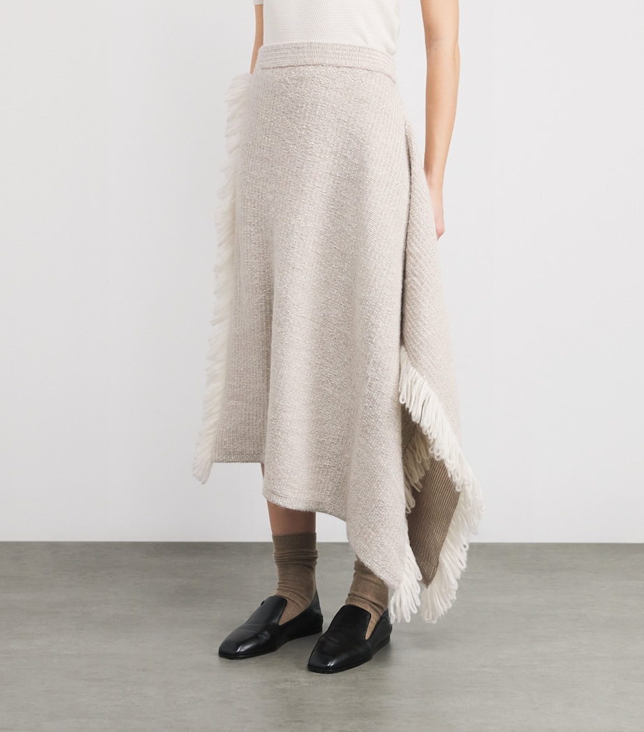 Wool Knitted Fringe Midi Skirt RAW WHITE Image 3
