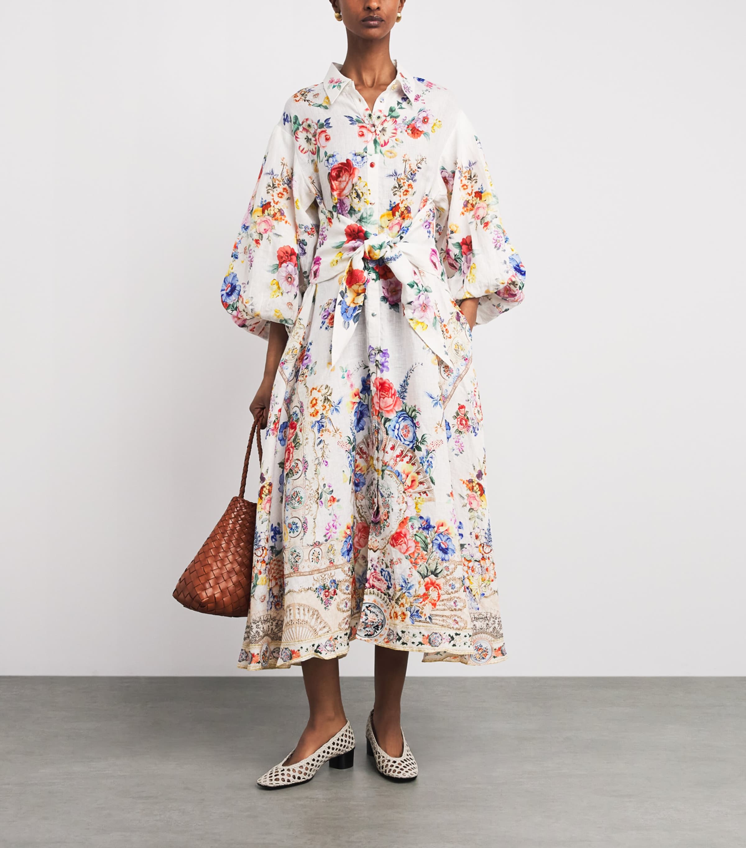 Camilla Womens Linen Tie-Waist Midi Shirt Dress Ilefgran Image 2