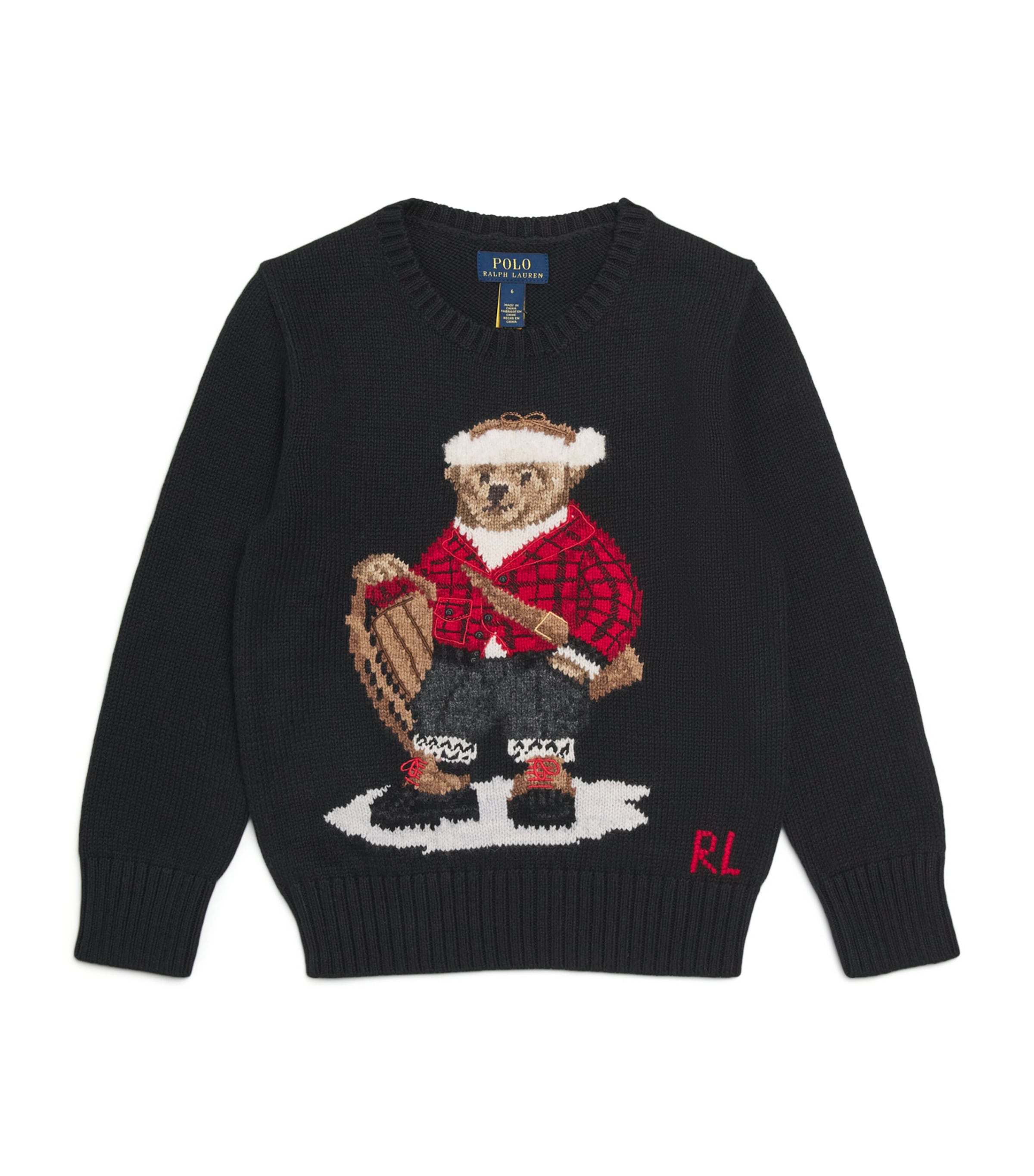 Cotton Sledge Polo Bear Sweater (2-7 Years) BLACK Image 1