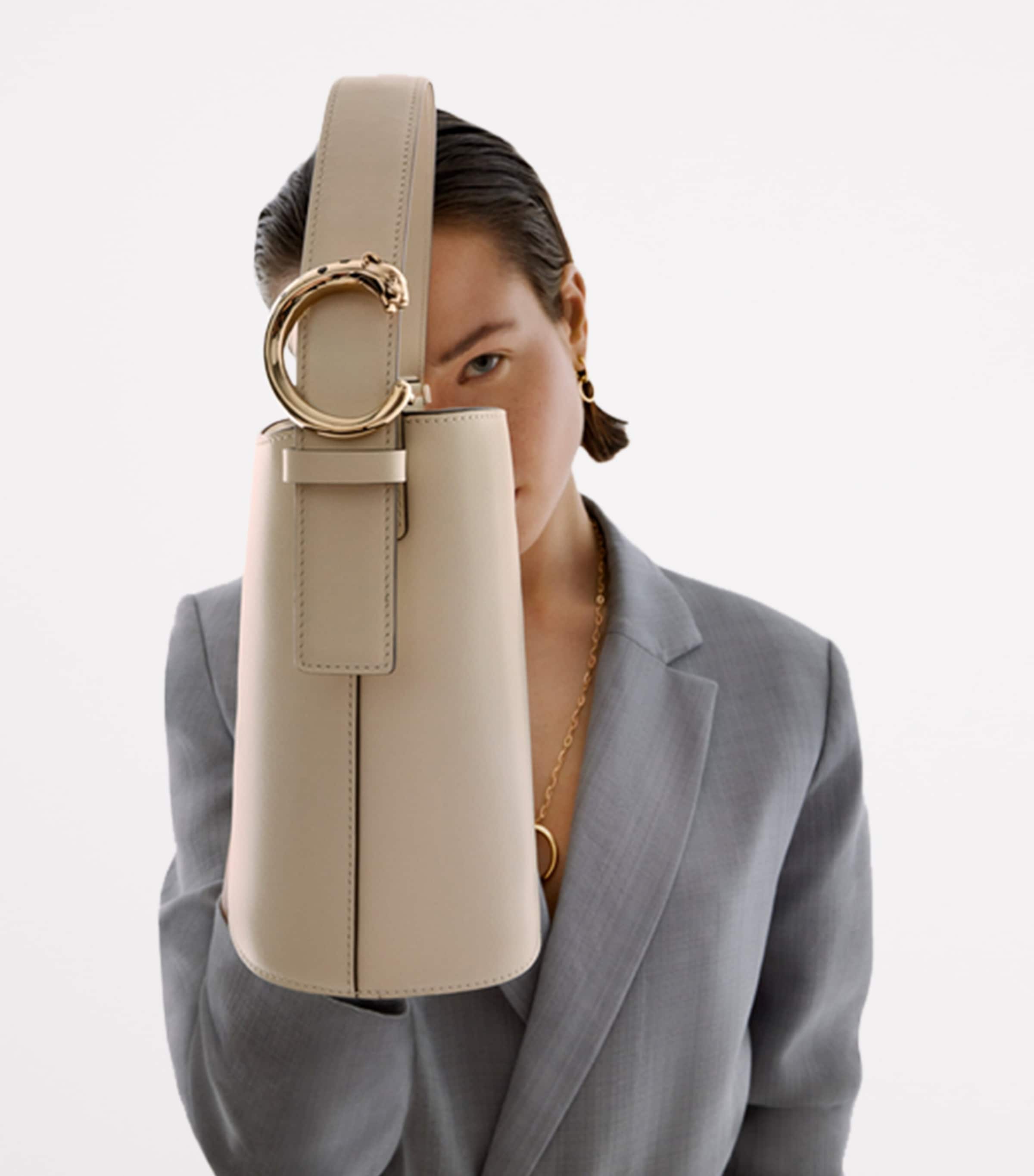 Small Leather Panthère C de Cartier Bucket Bag WHITE Image 2