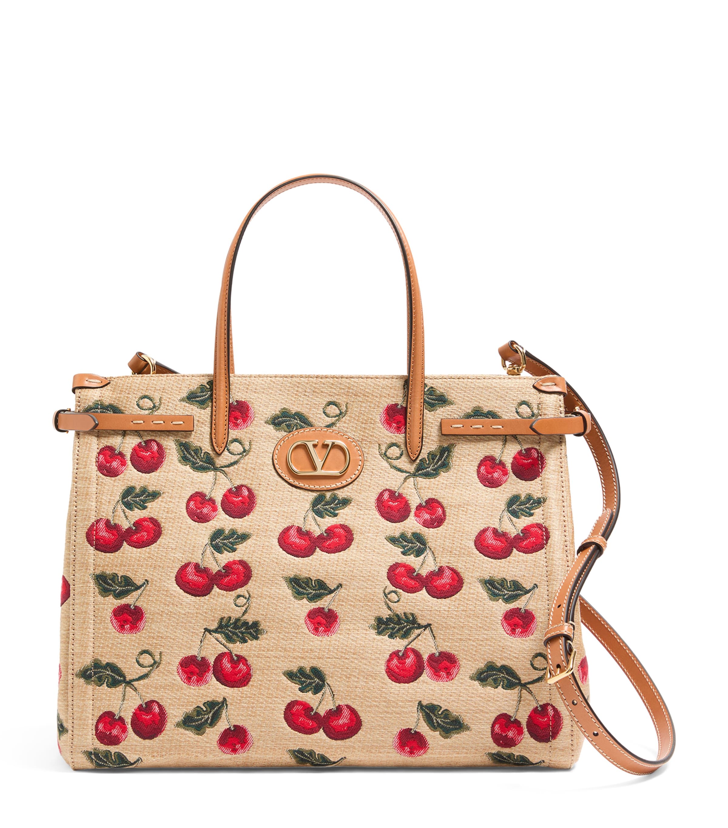 Valentino Garavani Medium Canvas Antibes Cherry Tote Bag