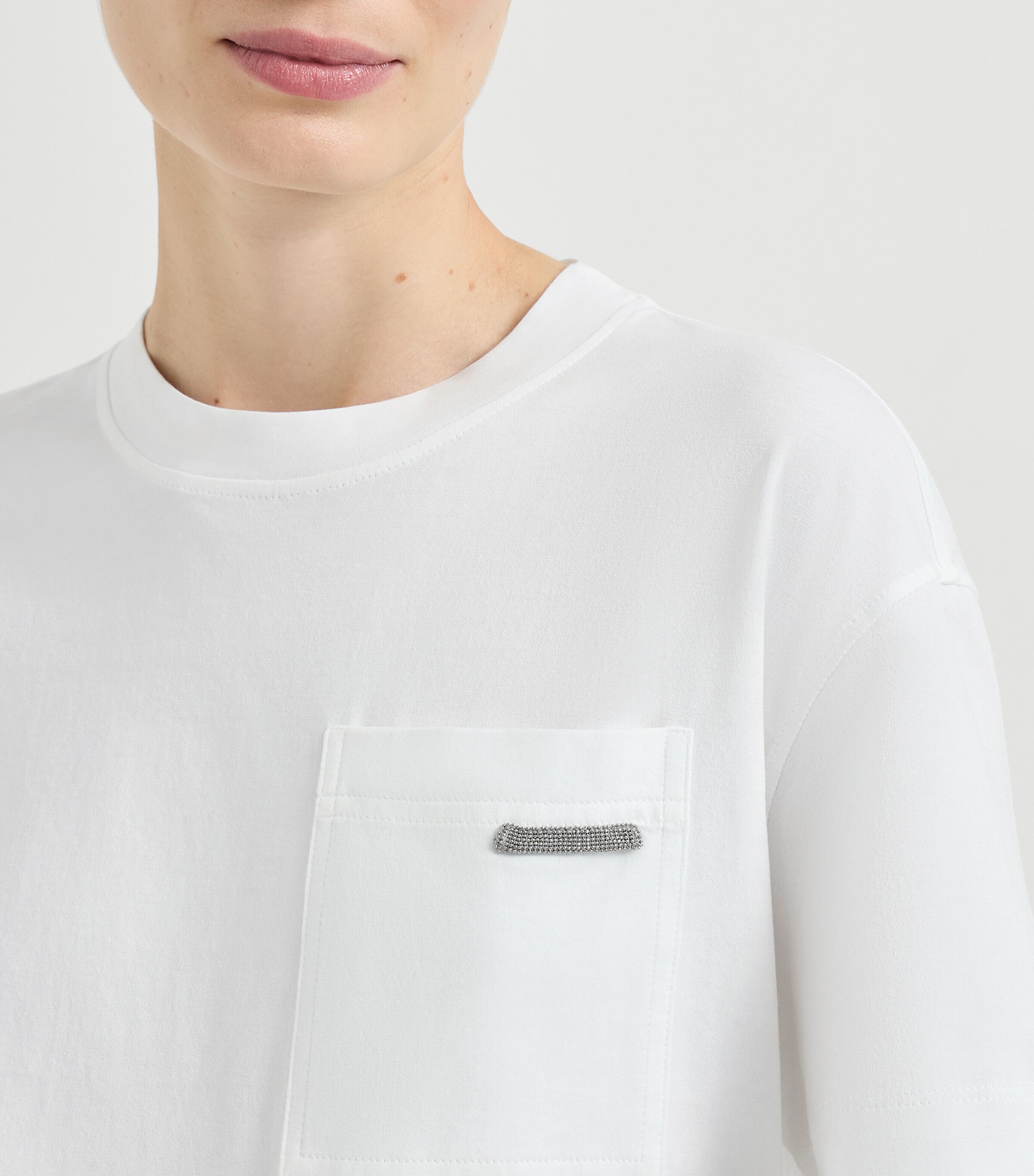 Brunello Cucinelli Womens Cotton Monili-Trim T-Shirt White Image 6