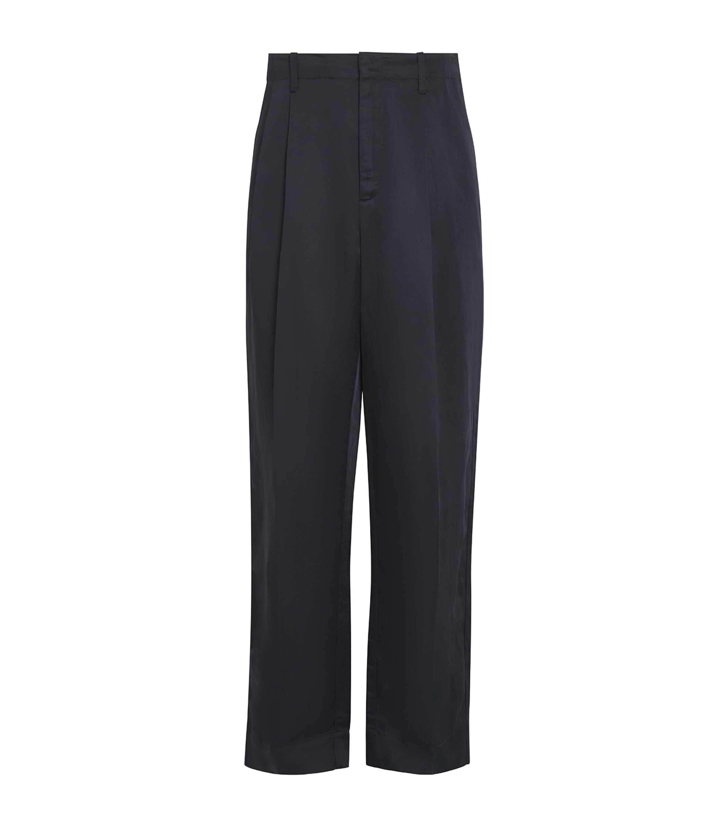 Satin Pleated Straight Trousers BLACK Image 1