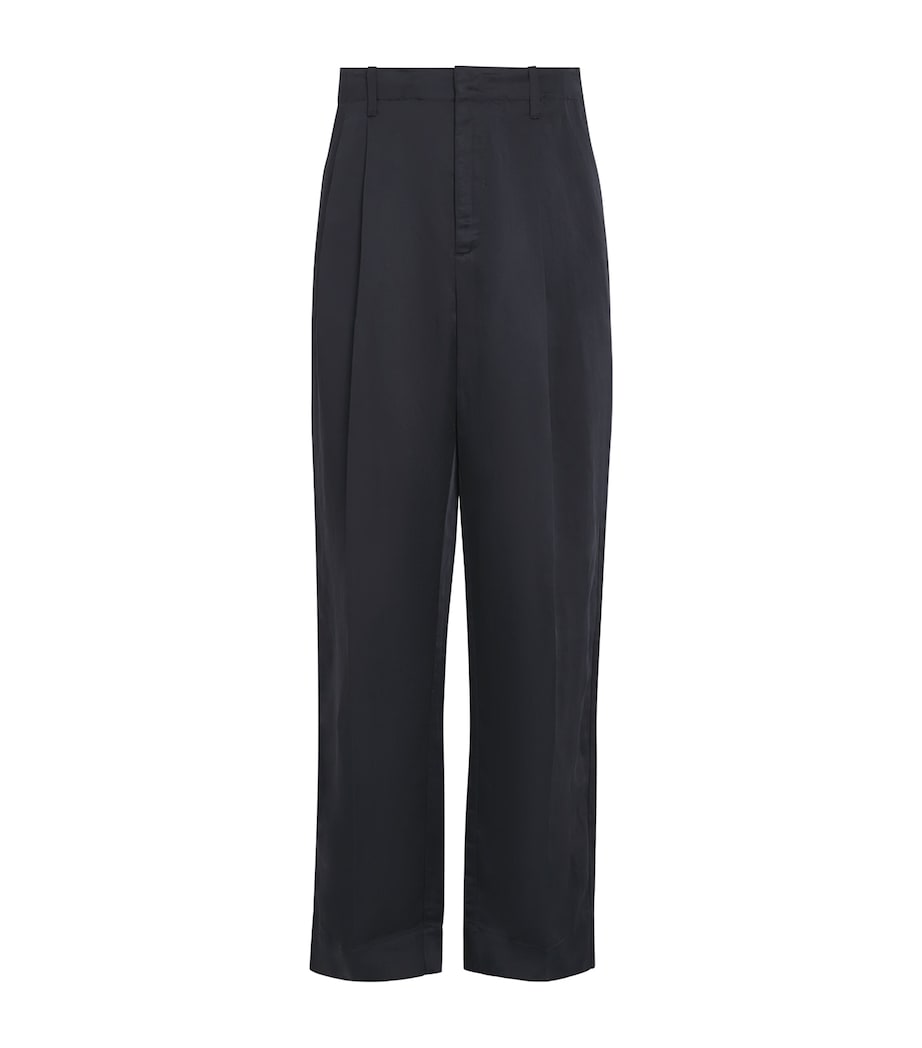 Satin Pleated Straight Trousers BLACK Image 1